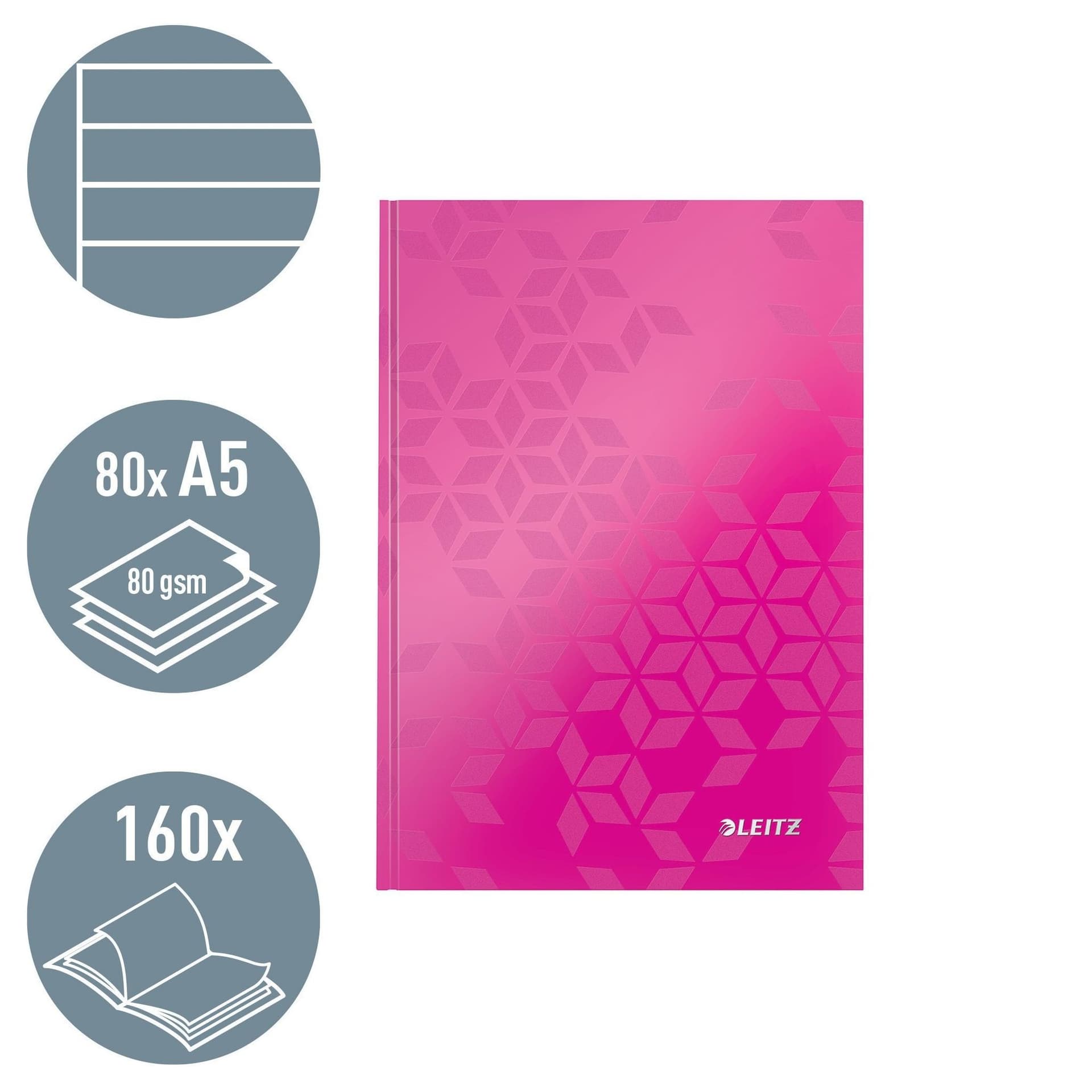 Notitieboek Leitz WOW A5 160blz 90gr lijn roze 4
