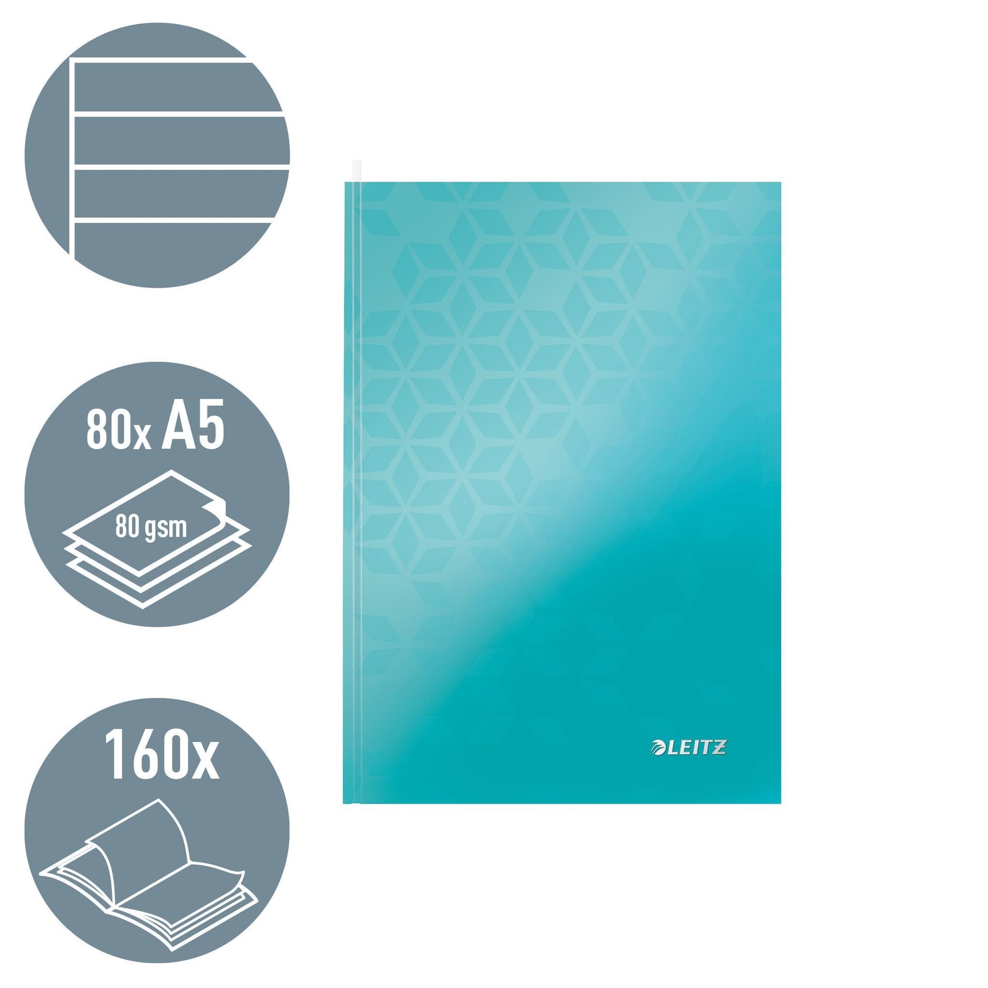 Notitieboek Leitz WOW A5 160blz 90gr lijn ijsblauw 4