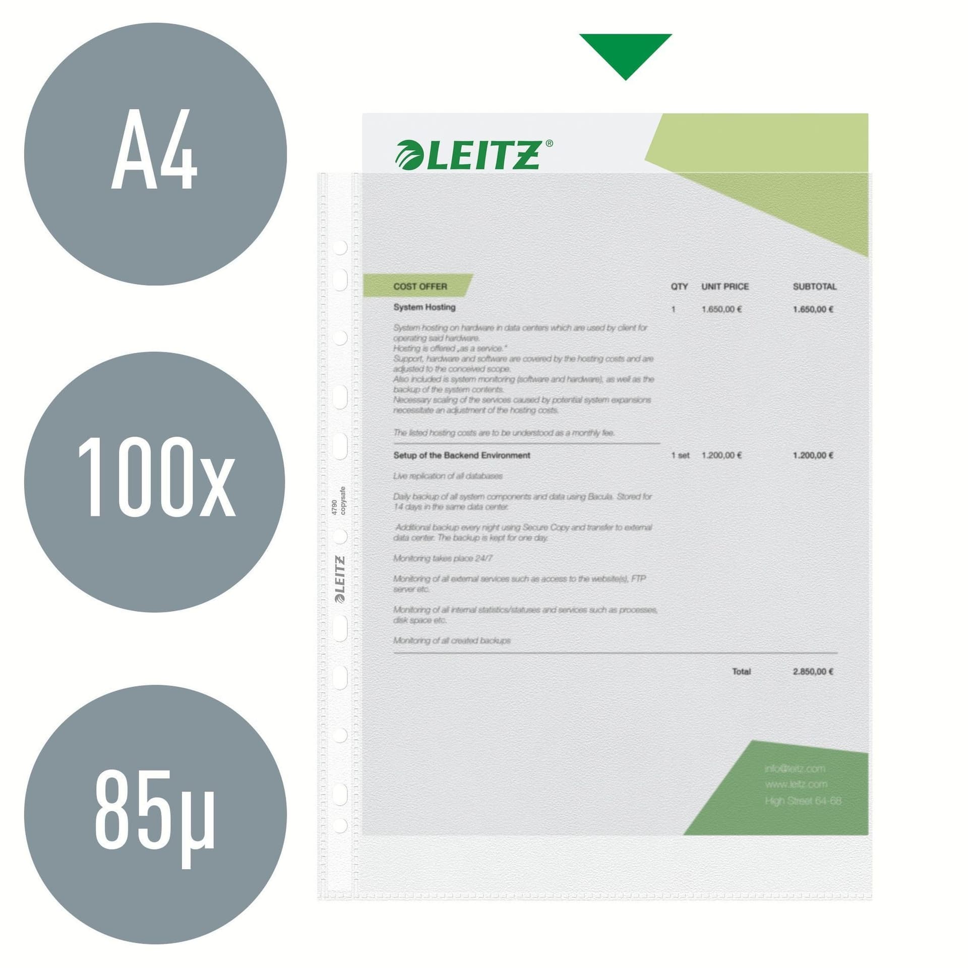 Showtas Leitz Premium standaard 11-gaats copy safe 0.085mm PP A4 transparant 100 stuks 6