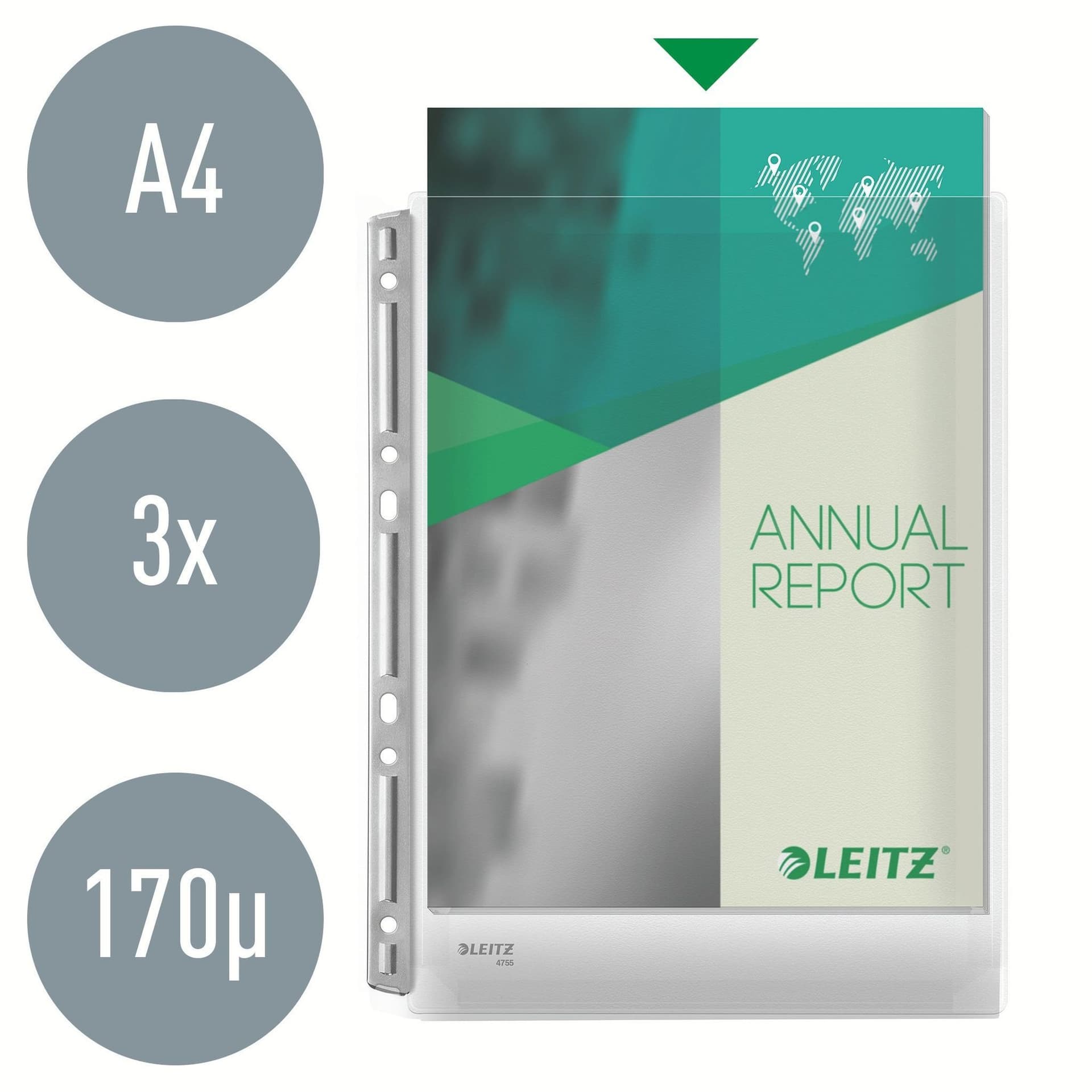 Harmonica showtas Leitz Premium 0.17mm metalen perforatiestrip copy safe A4 glashelder 3 stuks 4