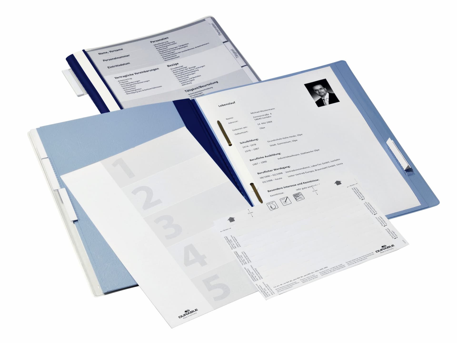 Personeelsmap Durable 5 vakken + hangrail blauw 2