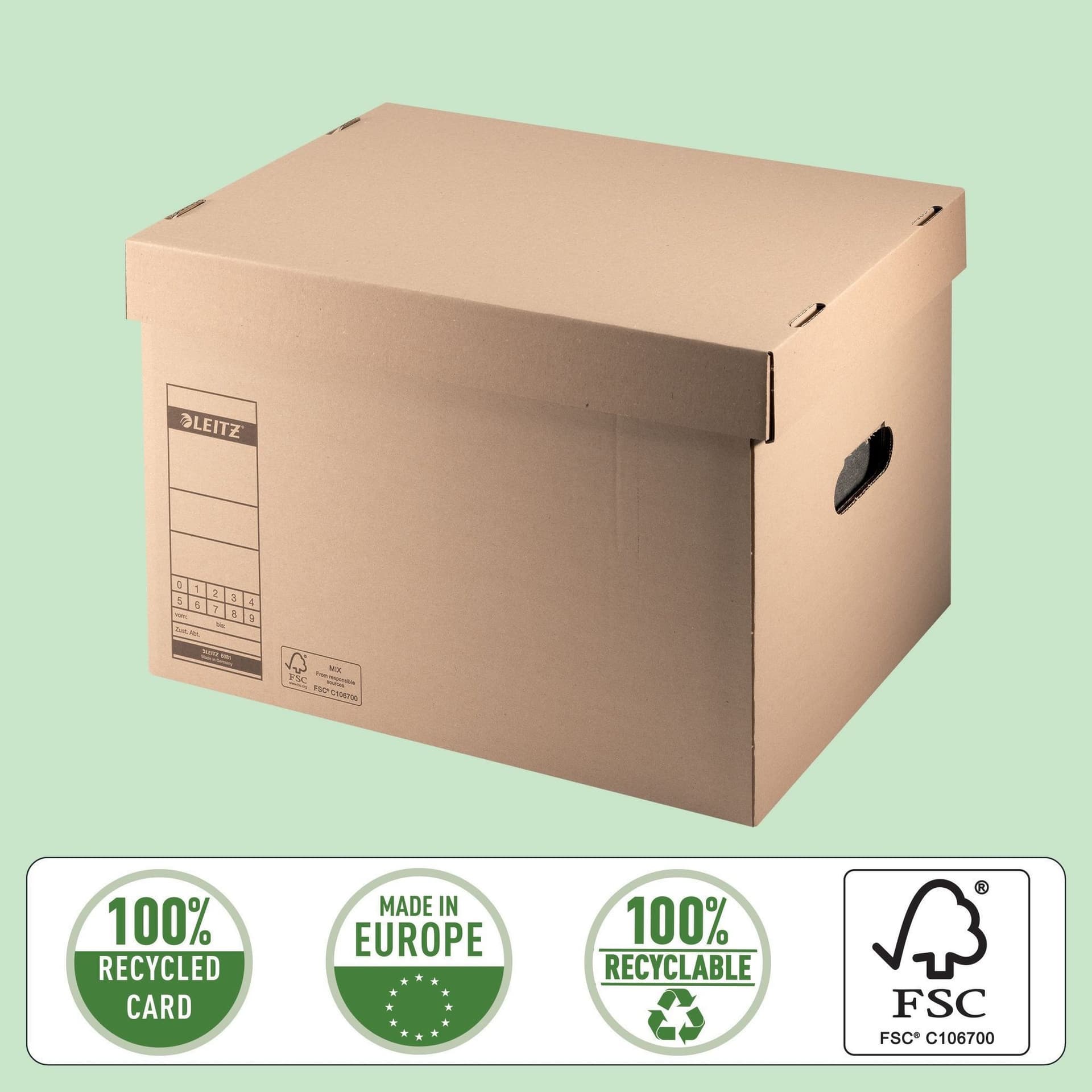 Archief- en transportdoos met deksel Leitz Premium 335x280x440mm natuurbruin 2