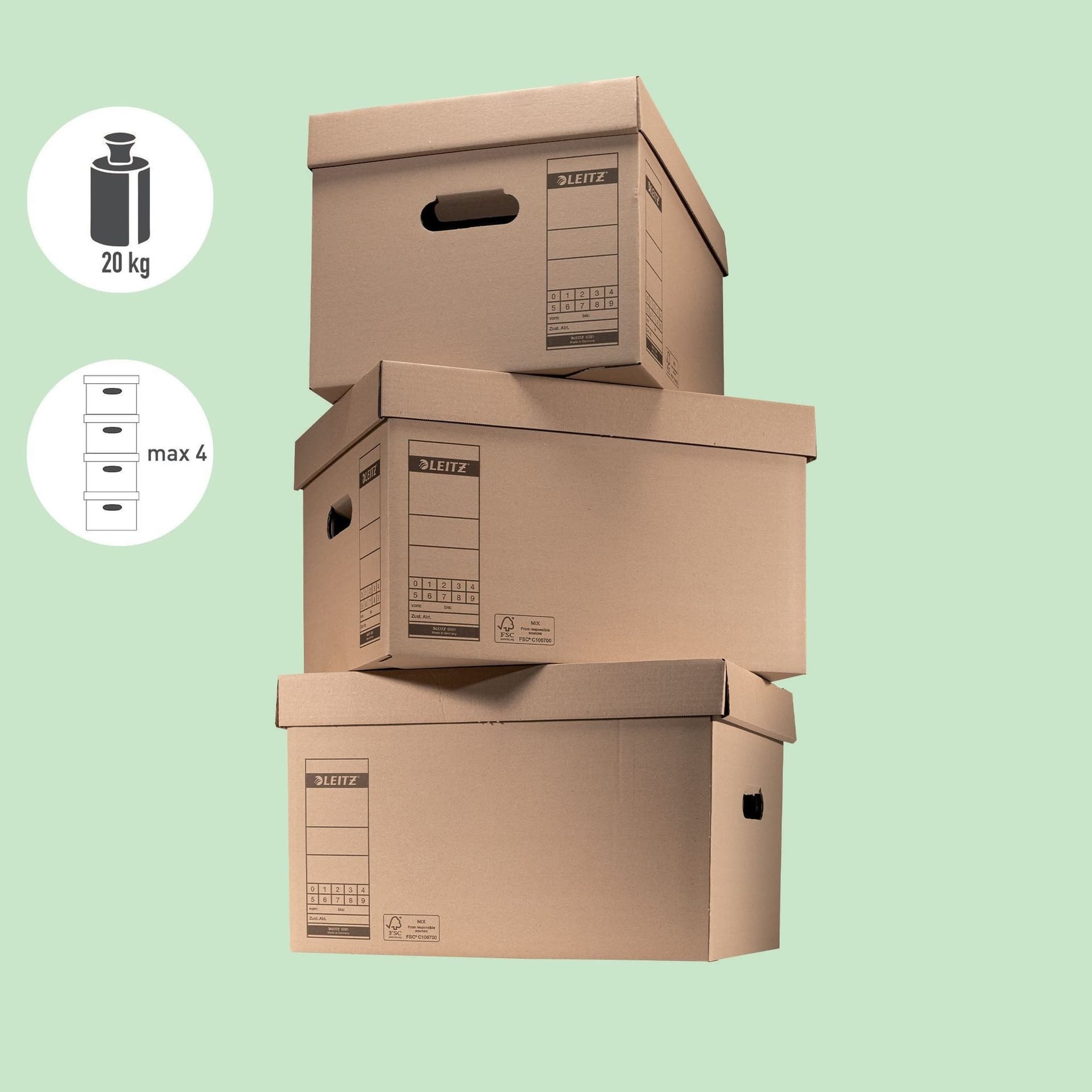 Archief- en transportdoos met deksel Leitz Premium 335x280x440mm natuurbruin 5
