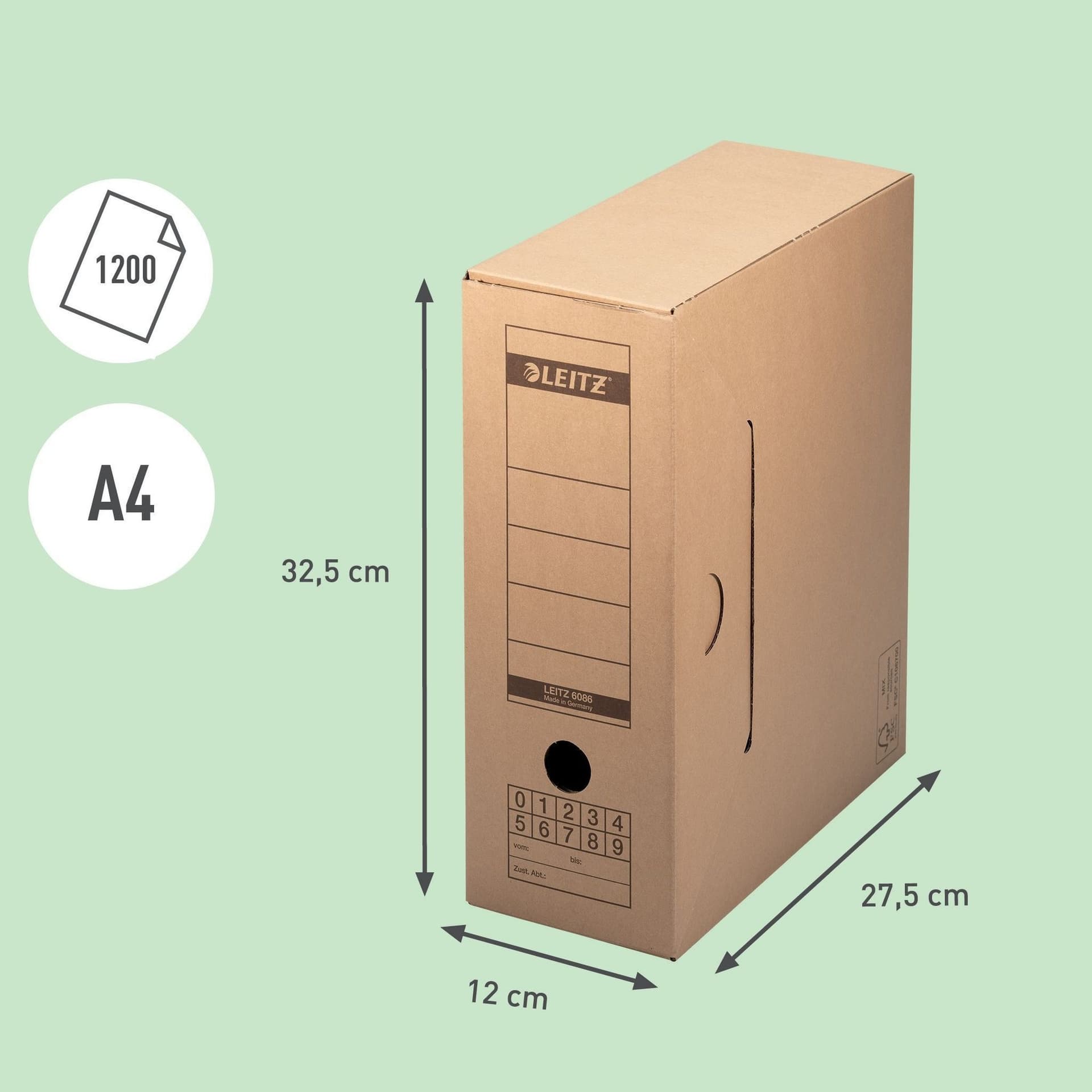 Archiefdoos met deksel Leitz Premium 120x275x325mm natuurbruin 5