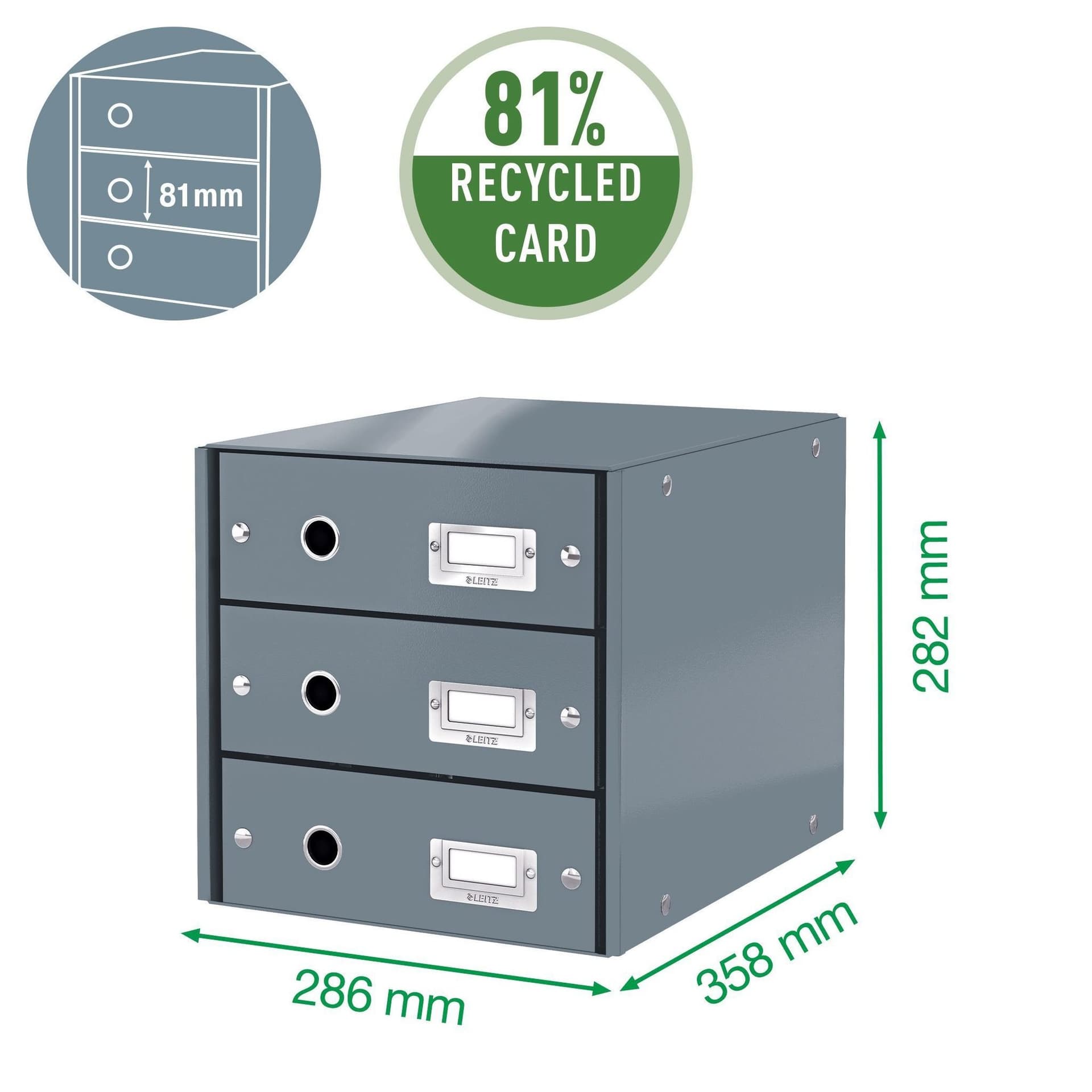 Ladenkast Leitz Click & Store WOW 3 laden gerecycled karton zwart 2