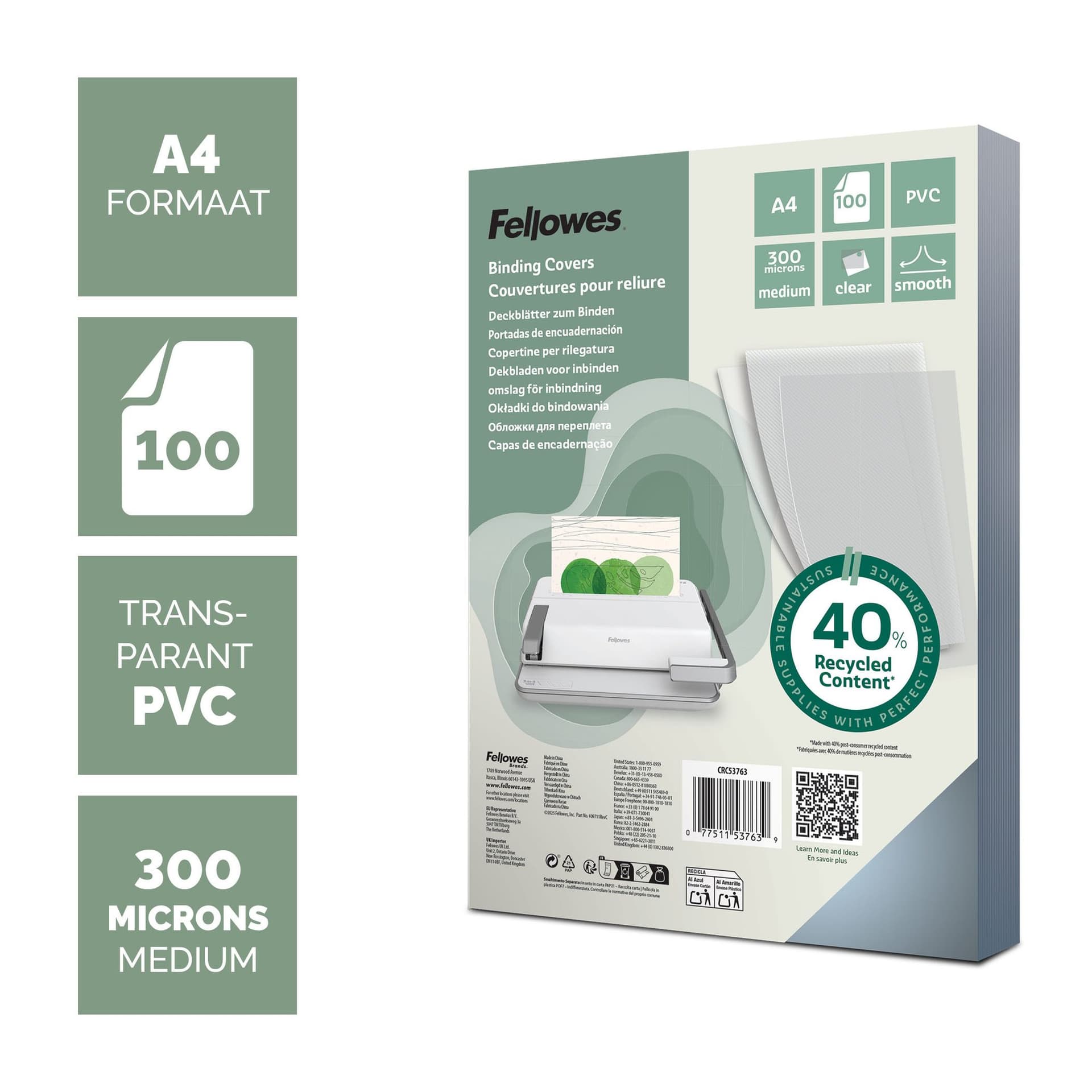 Voorblad Fellowes A4 PVC 300micron recycled 100 stuks 2