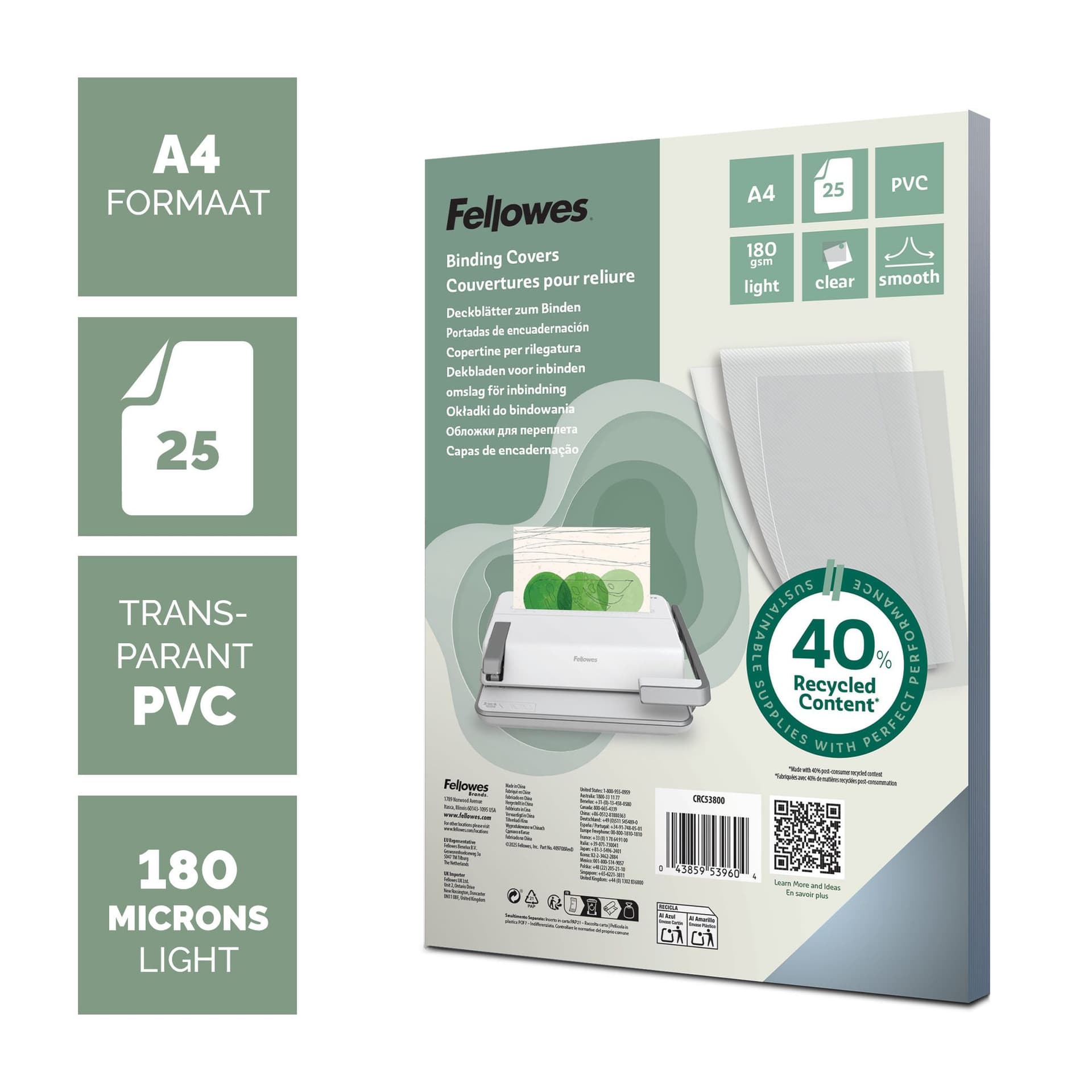 Voorblad Fellowes A4 PVC 180micron recycled 25 stuks 2