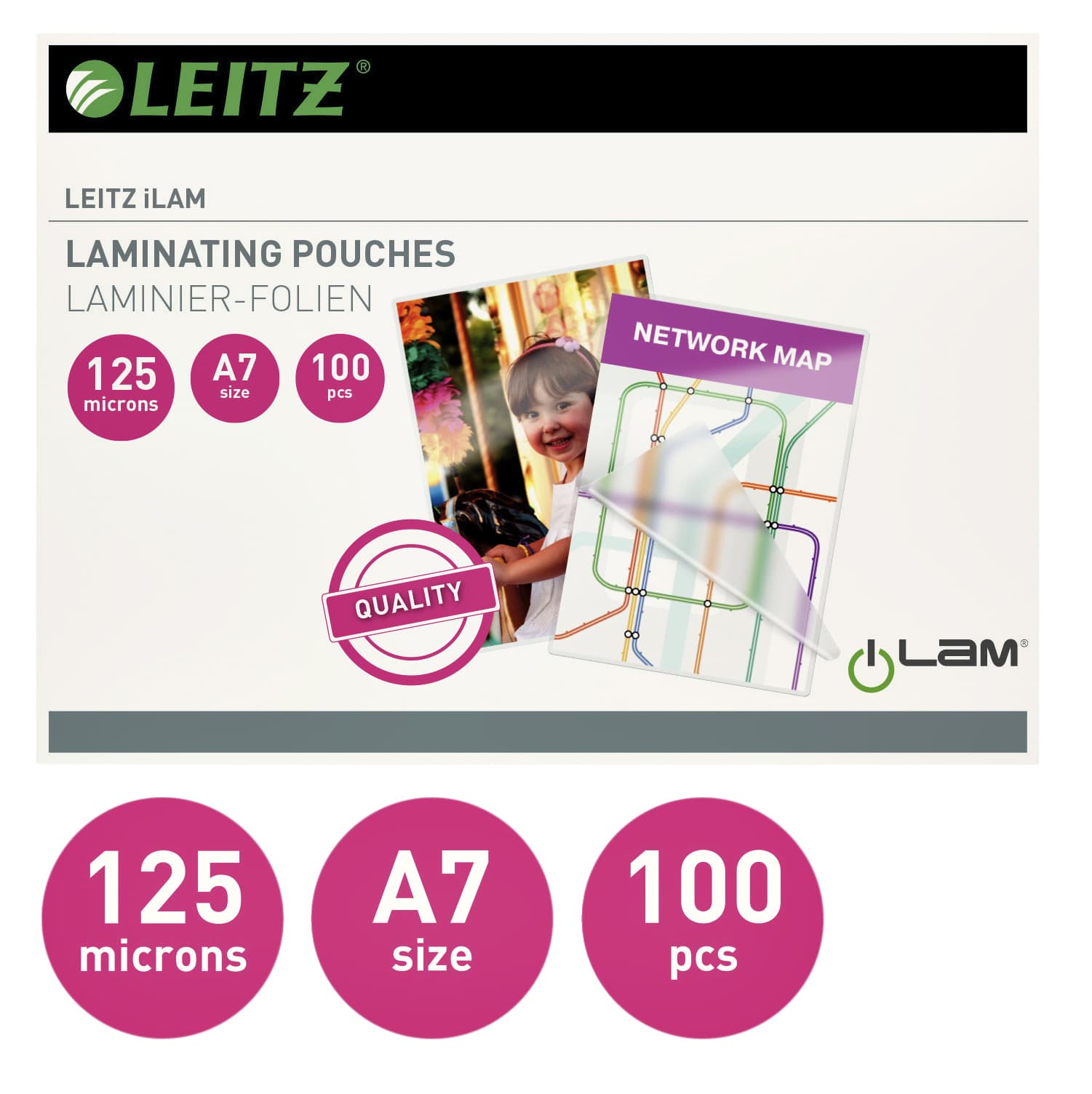 Lamineerhoes Leitz iLAM A7 2x125micron EVA 100 stuks 2