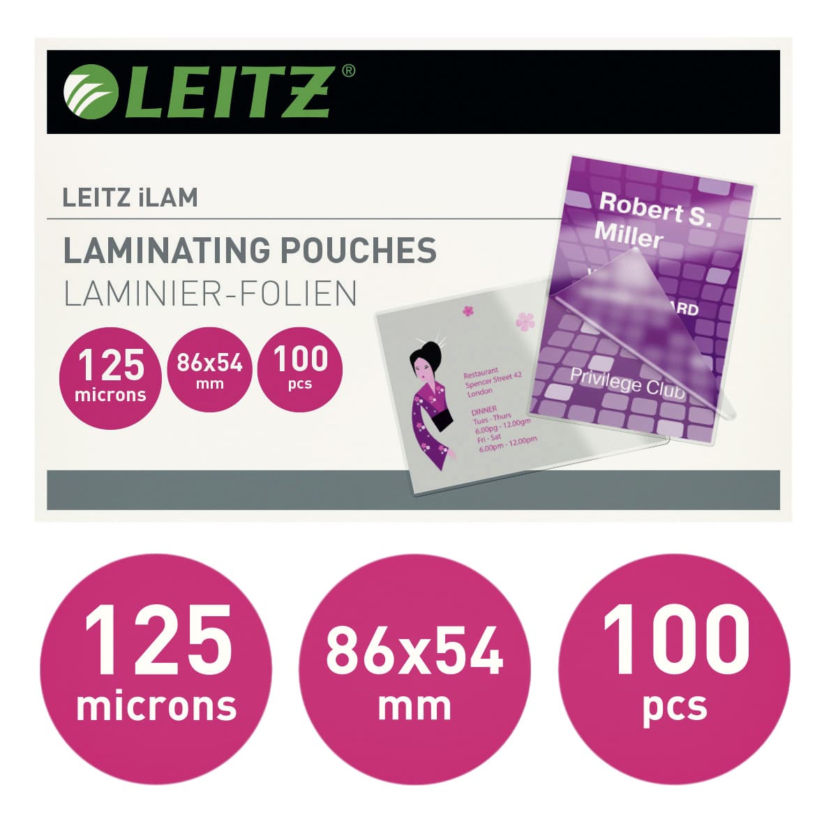 Lamineerhoes Leitz iLAM 54x86mm 2x125micron EVA 100 stuks 2