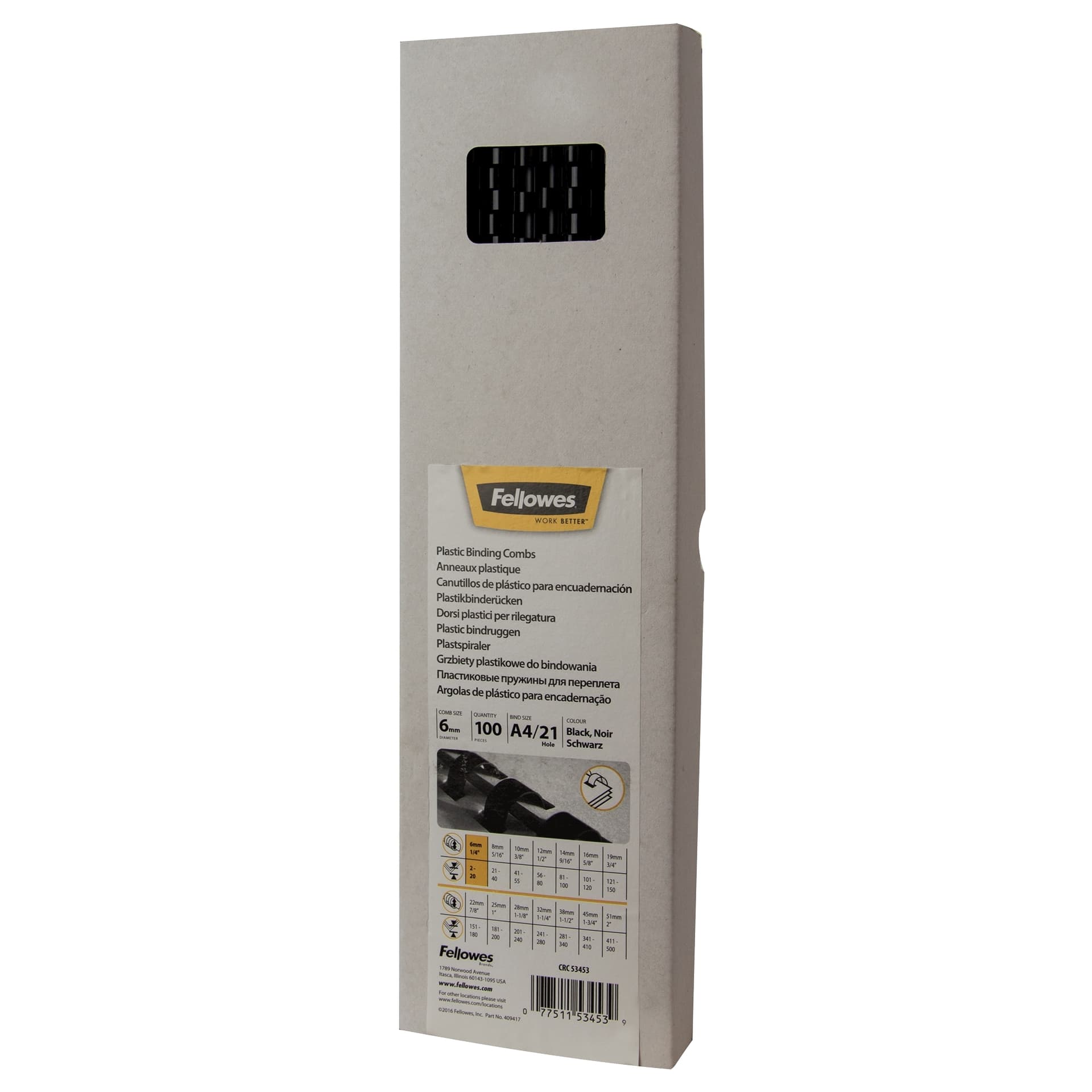 Bindrug Fellowes 6mm 21rings A4 zwart 100 stuks