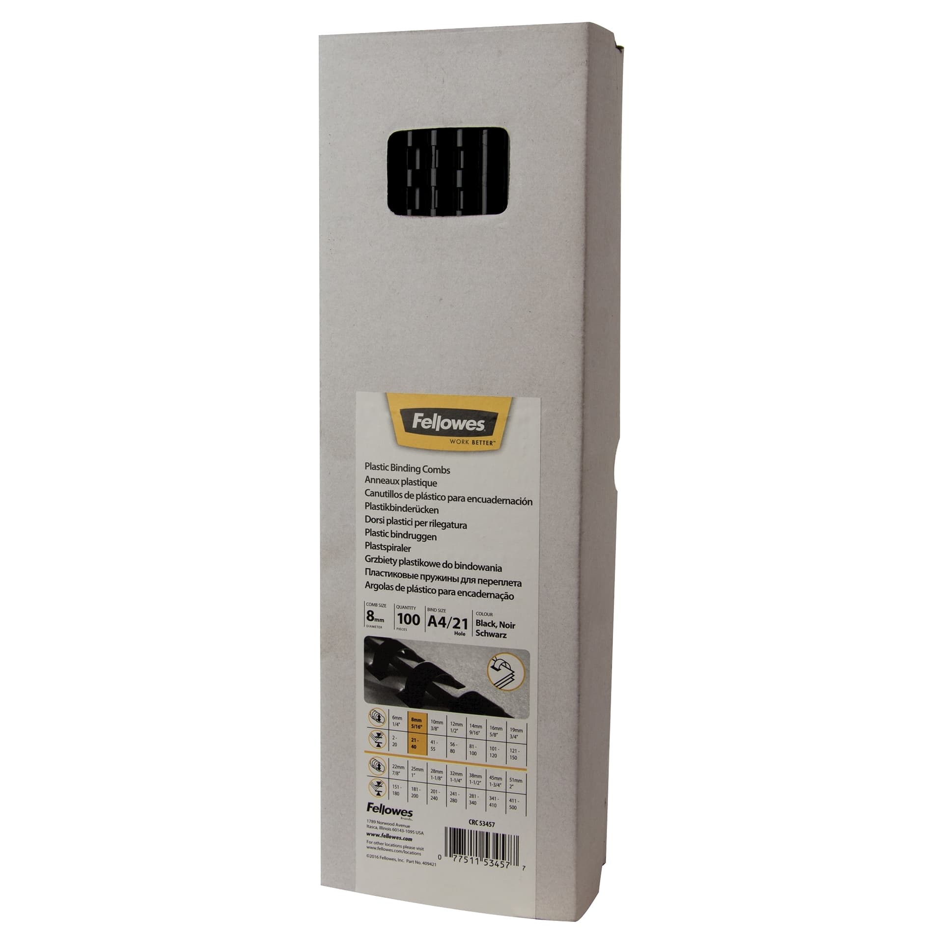 Bindrug Fellowes 8mm 21rings A4 zwart 100 stuks