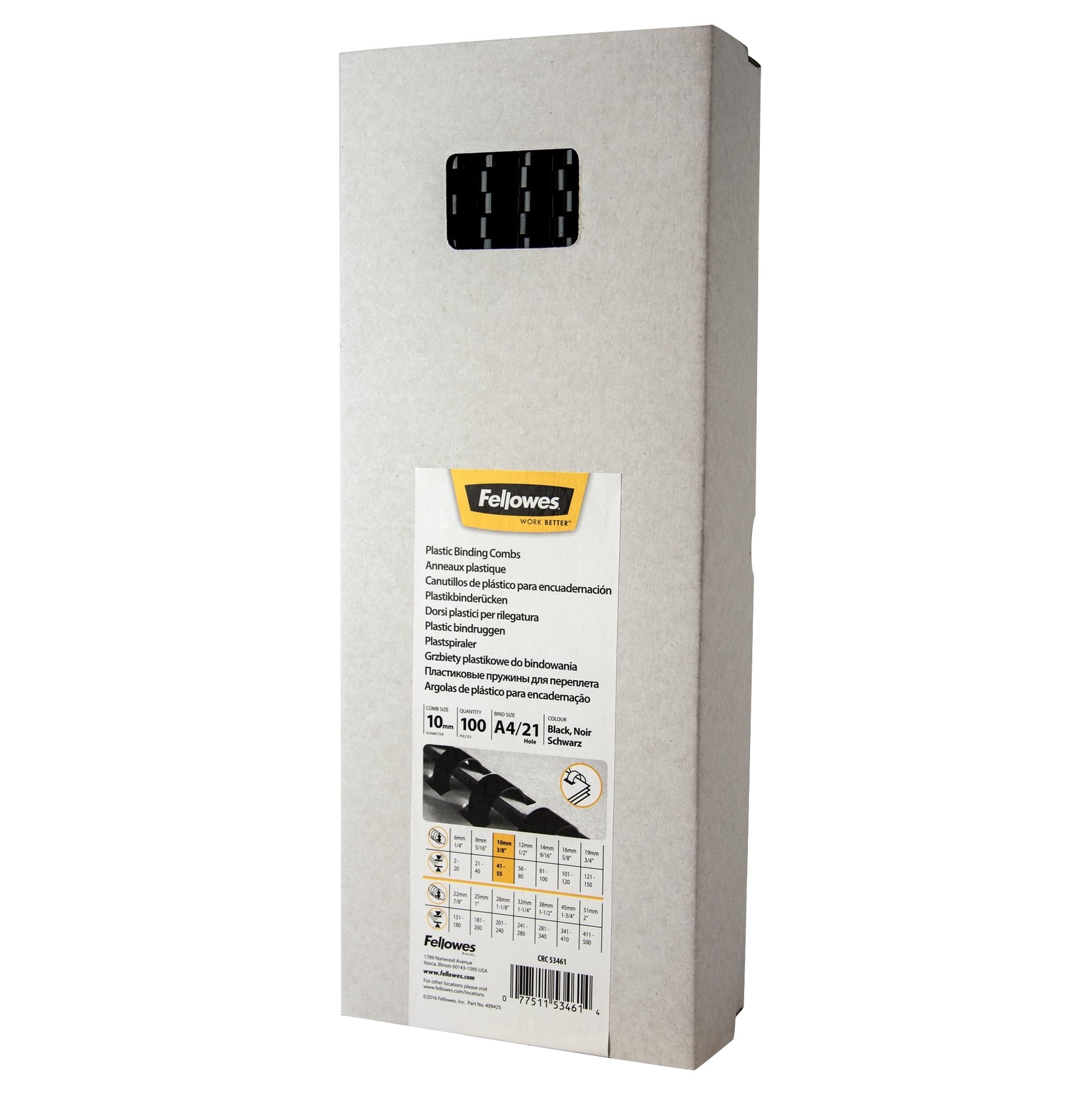 Bindrug Fellowes 10mm 21rings A4 zwart 100 stuks