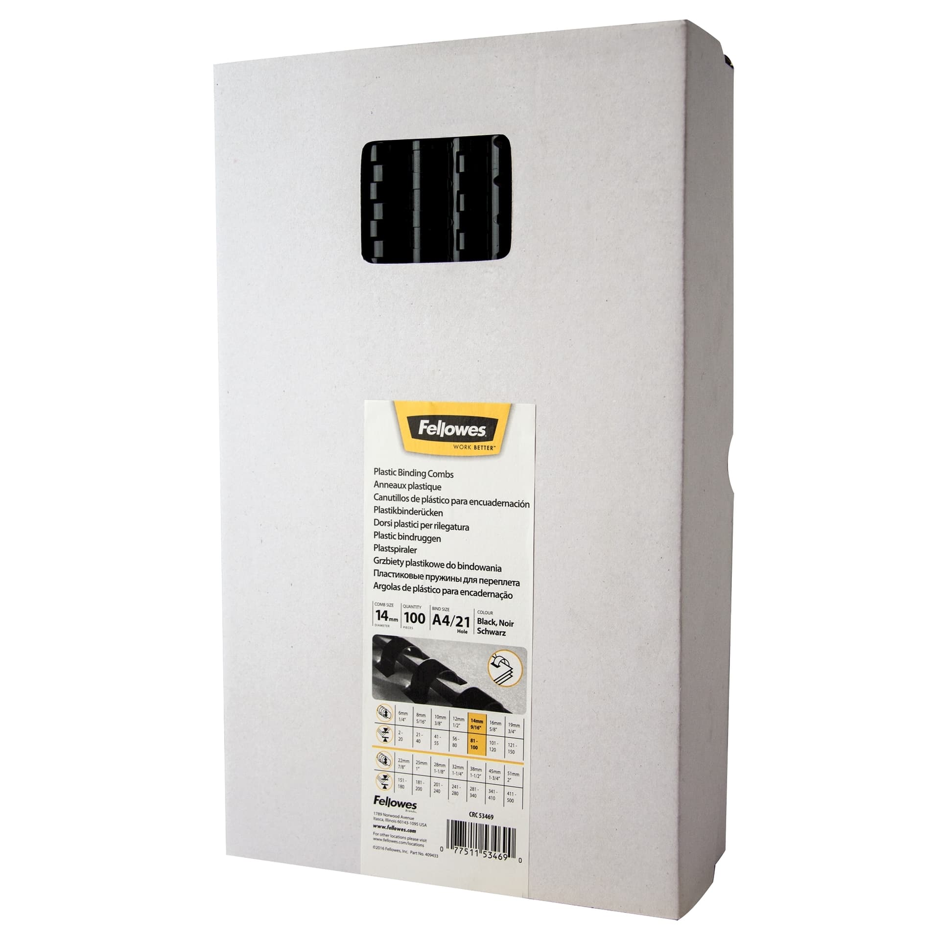 Bindrug Fellowes 14mm 21rings A4 zwart 100 stuks