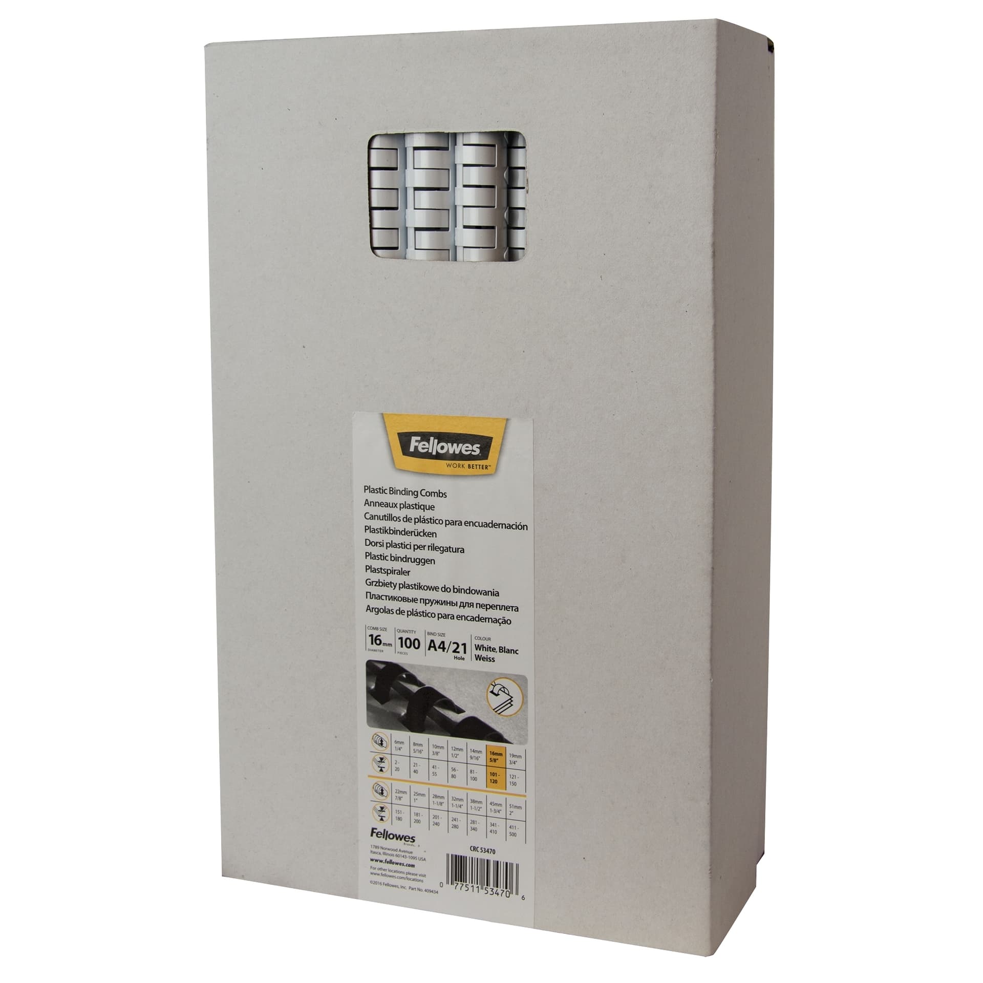 Bindrug Fellowes 16mm 21rings A4 wit 100 stuks
