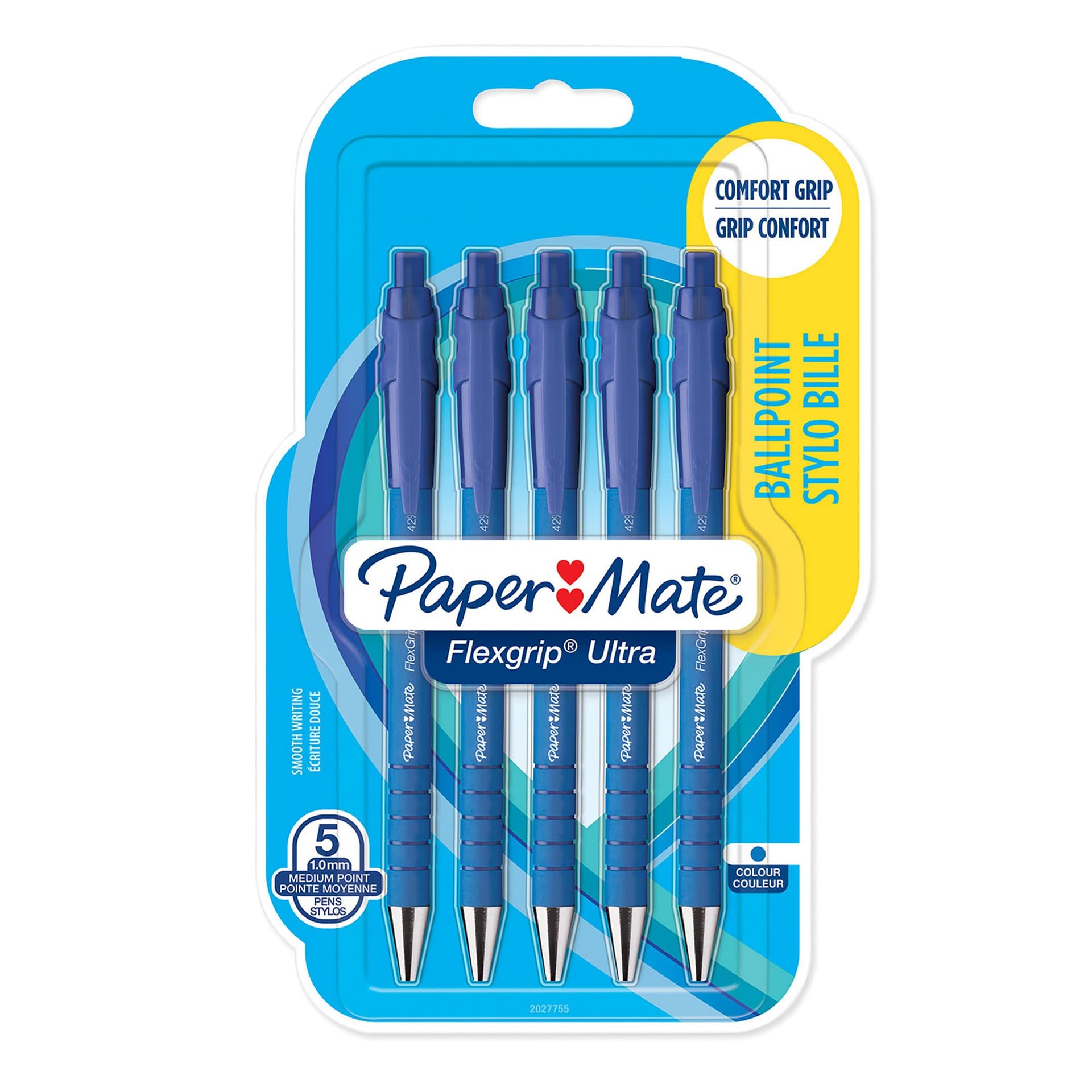 Balpen Paper Mate Flexgrip Ultra medium blauw blister à 5 stuks
