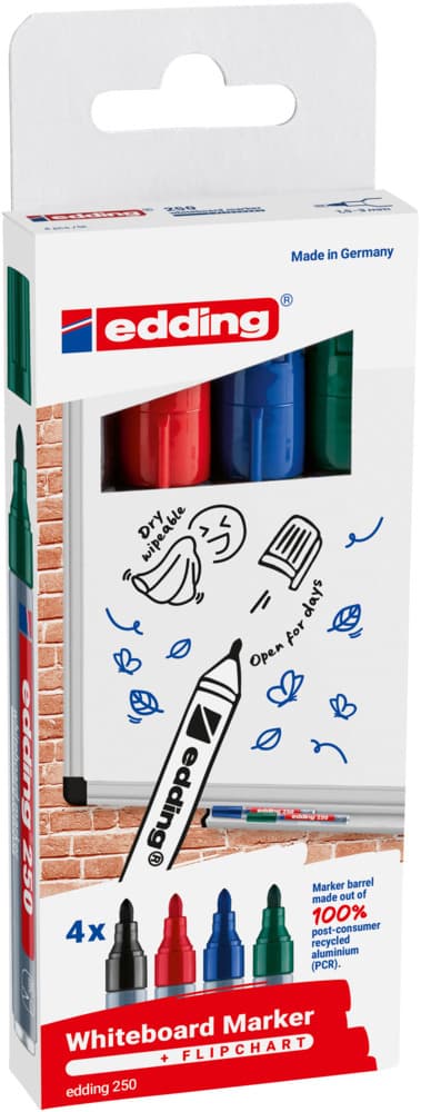 Whiteboardmarker edding 250 rond 1.5-3mm assorti 4 stuks
