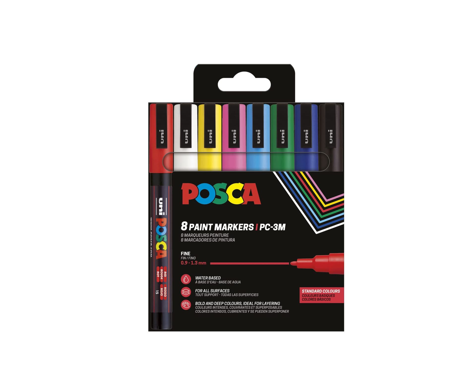 Paintmarker Uni POSCA PC3M fijn assorti set à 8 stuks
