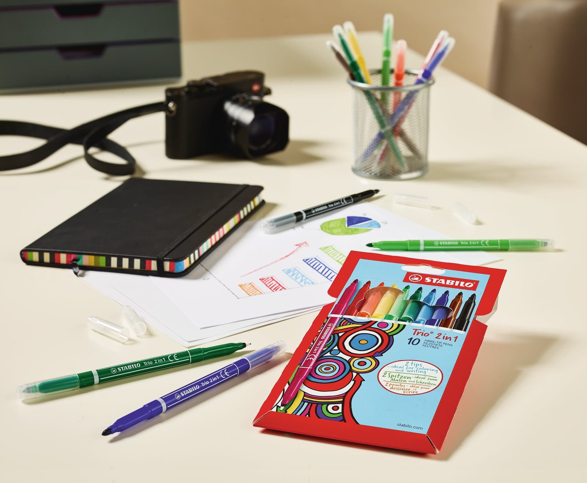 Viltstift STABILO Trio 2 in 1 assorti etui à 10 stuks 6