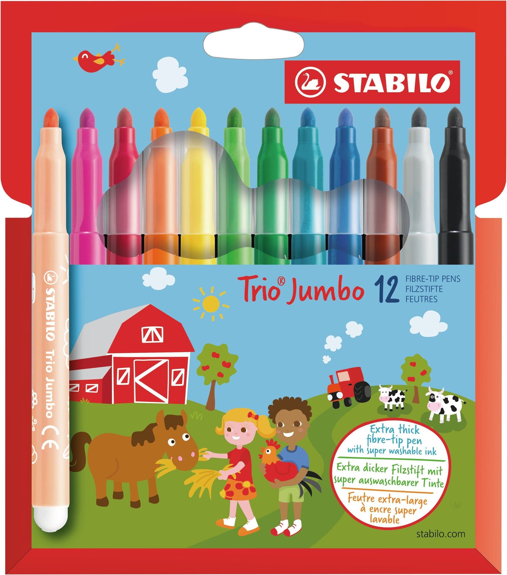 Viltstift STABILO Trio Jumbo 380/12 extra large assorti 12 stuks