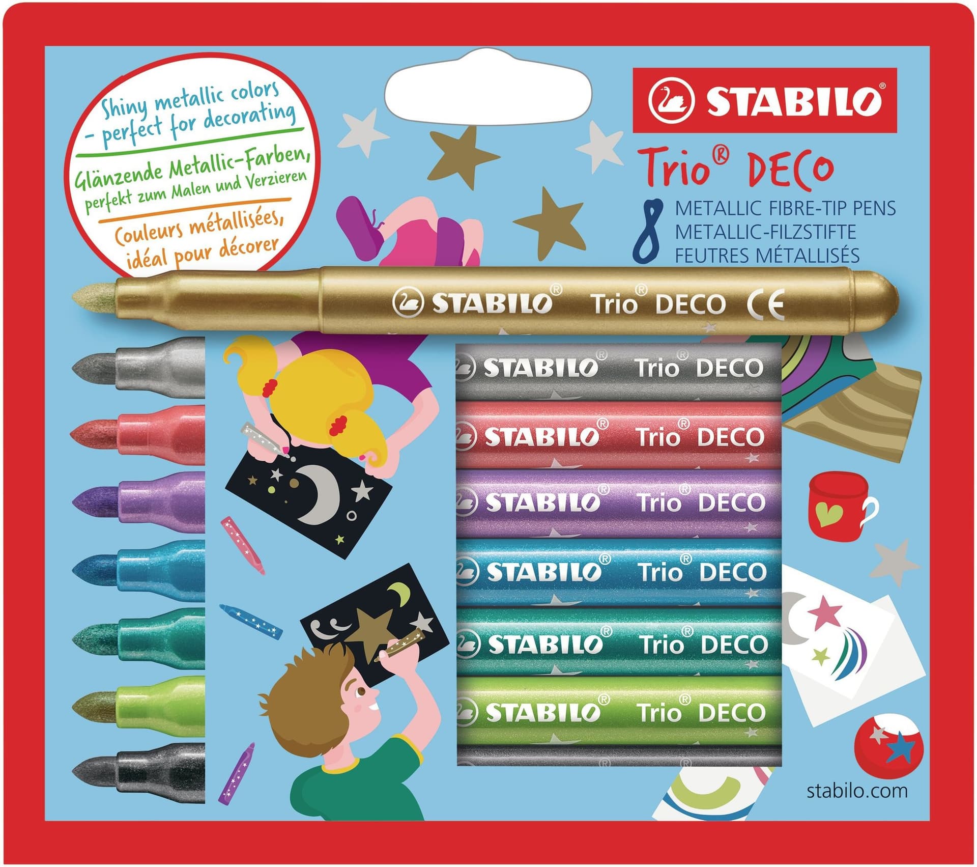 Viltstift STABILO Trio deco metallic assorti etui à 8 stuks