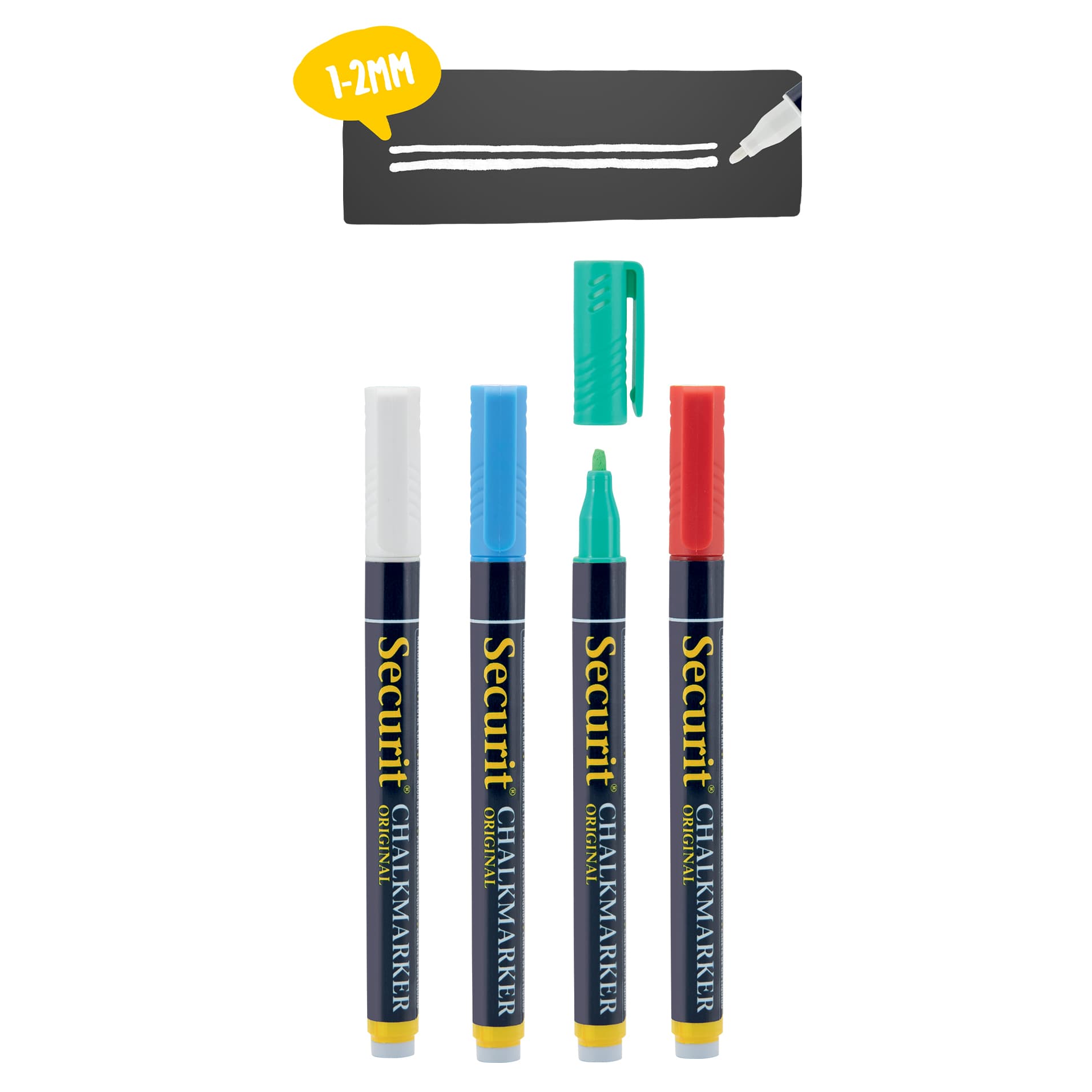 Krijtstift Securit SMA-100 rond 1-2mm wit/blauw/groen/rood blister à 4 stuks 2
