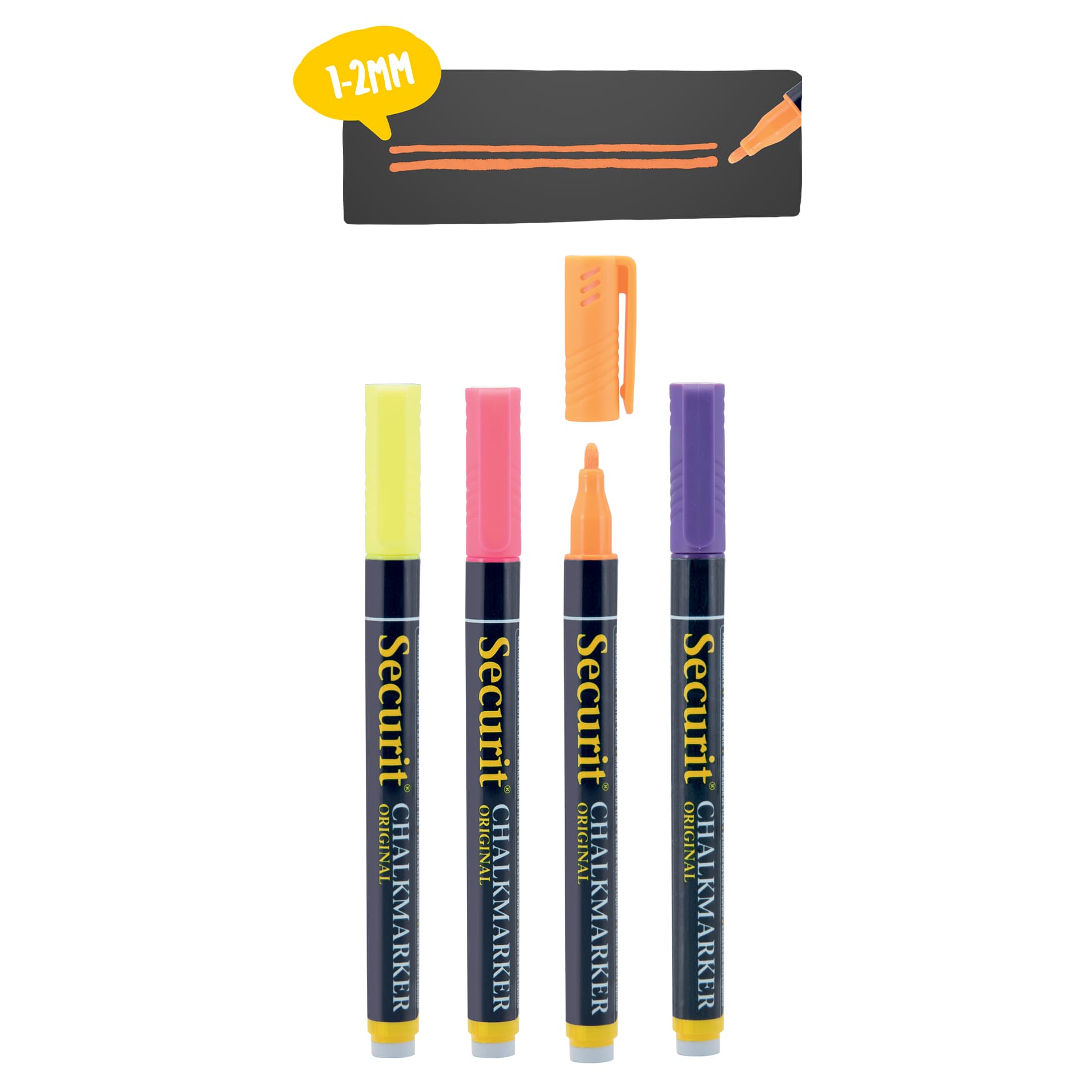 Krijtstift Securit SMA-100 rond 1-2mm geel/oranje/roze/paars blister à 4 stuks 6