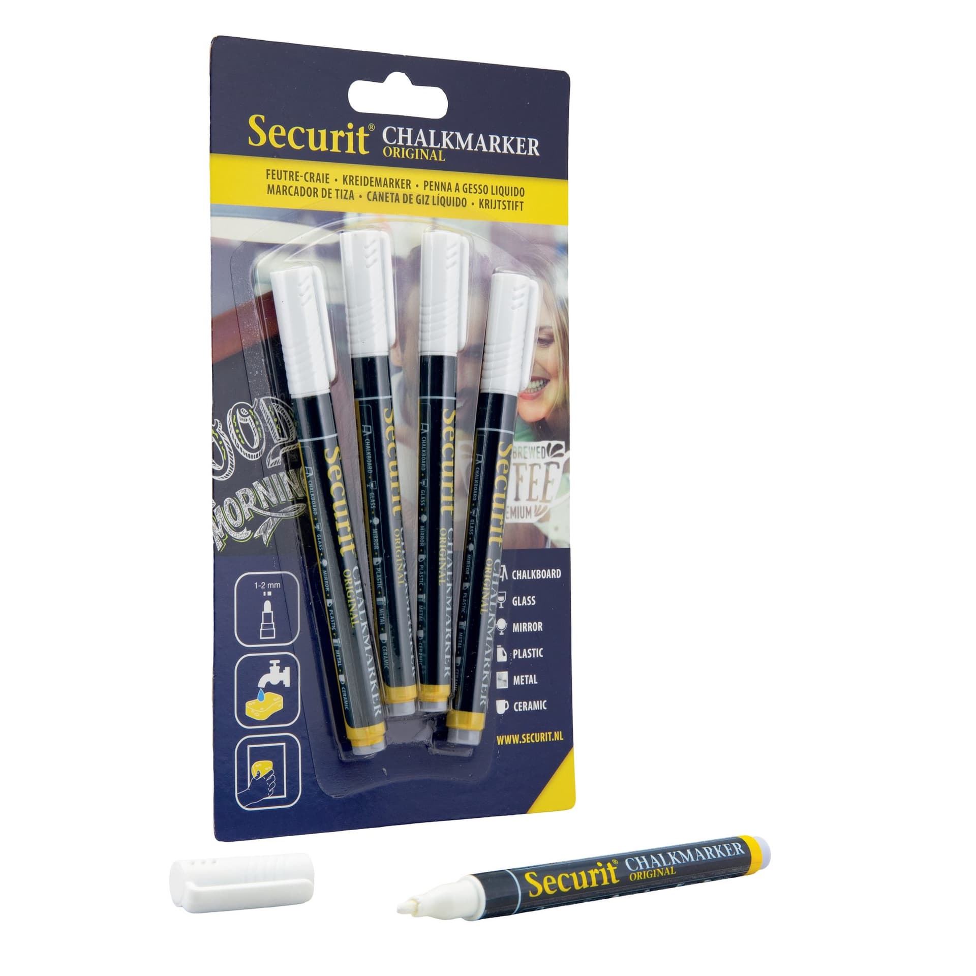 Krijtstift Securit SMA-100 rond wit 1-2mm blister à 4 stuks 2