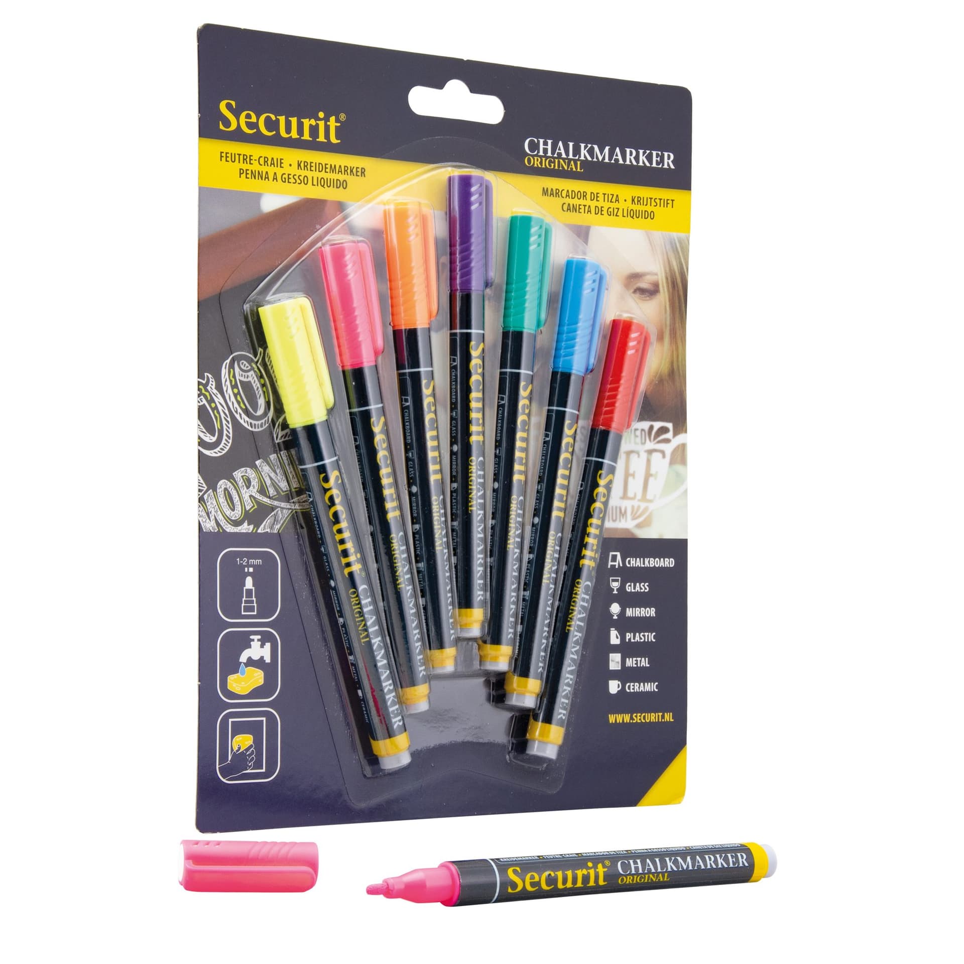 Krijtstift Securit SMA-100 rond ass 1-2mm blister à 7 stuks 2