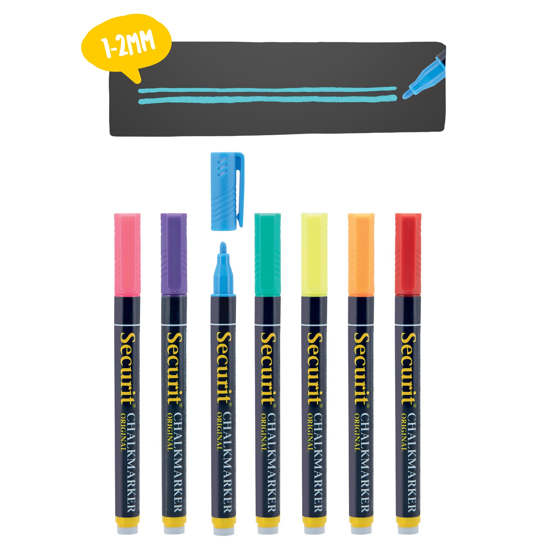Krijtstift Securit SMA-100 rond ass 1-2mm blister à 7 stuks 7