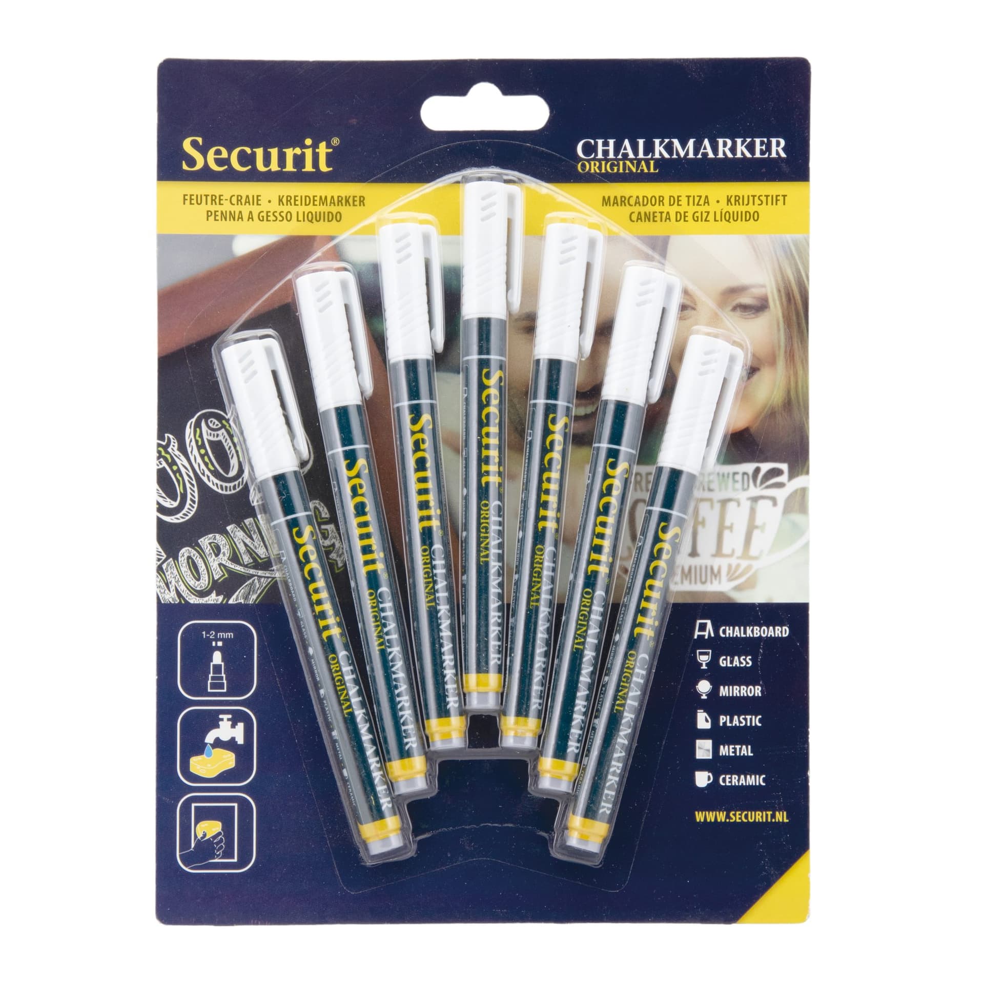 Krijtstift Securit SMA-100 rond wit 1-2mm blister à 7 stuks