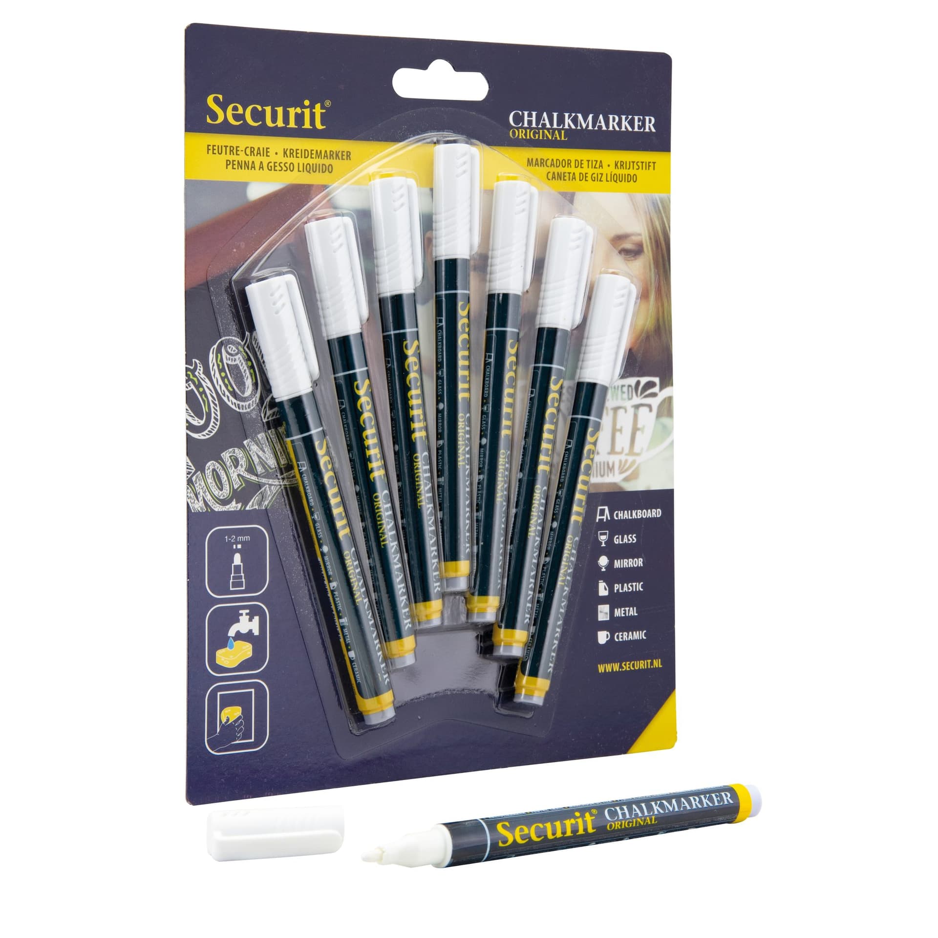 Krijtstift Securit SMA-100 rond wit 1-2mm blister à 7 stuks 2
