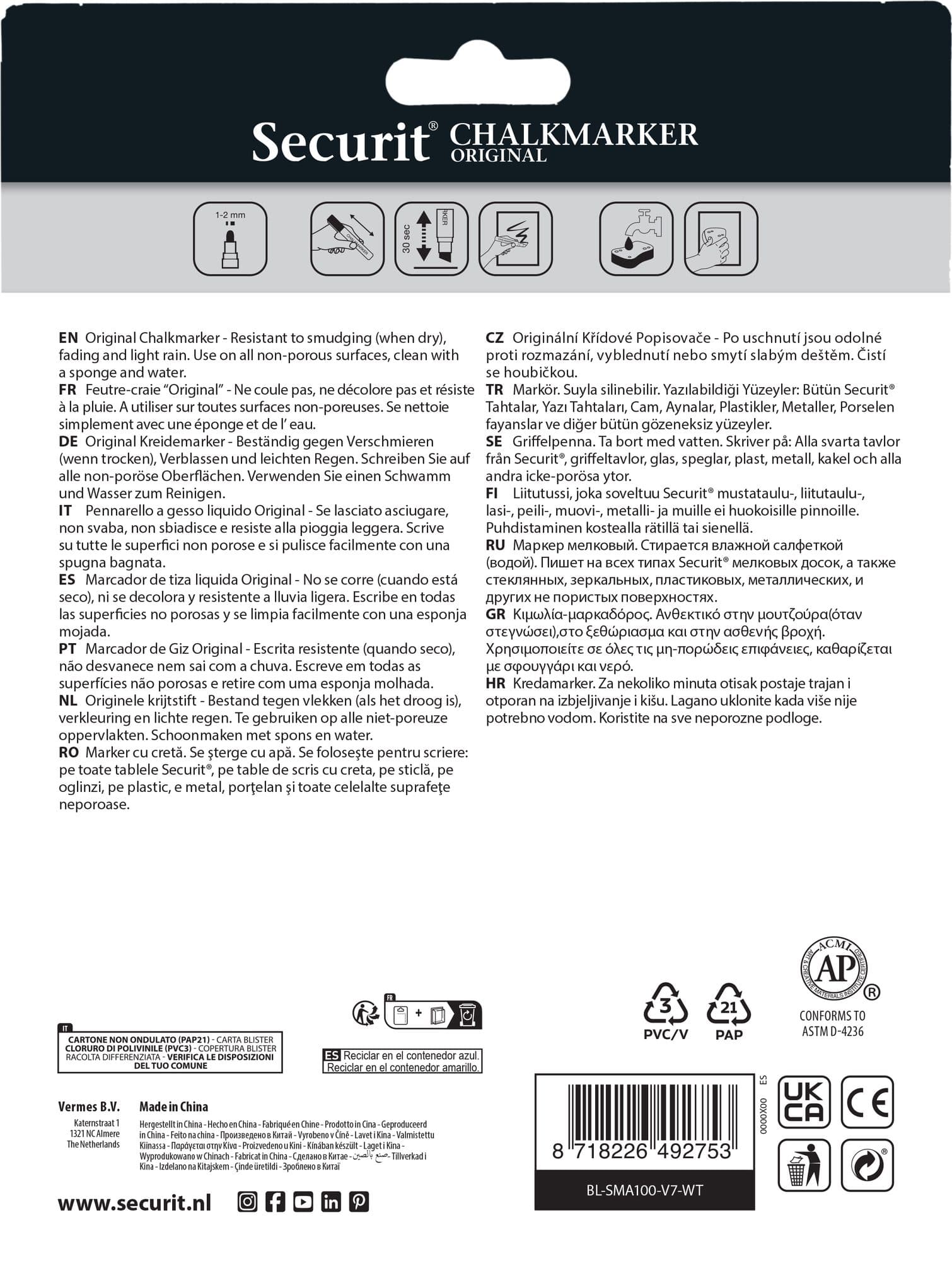 Krijtstift Securit SMA-100 rond wit 1-2mm blister à 7 stuks 4