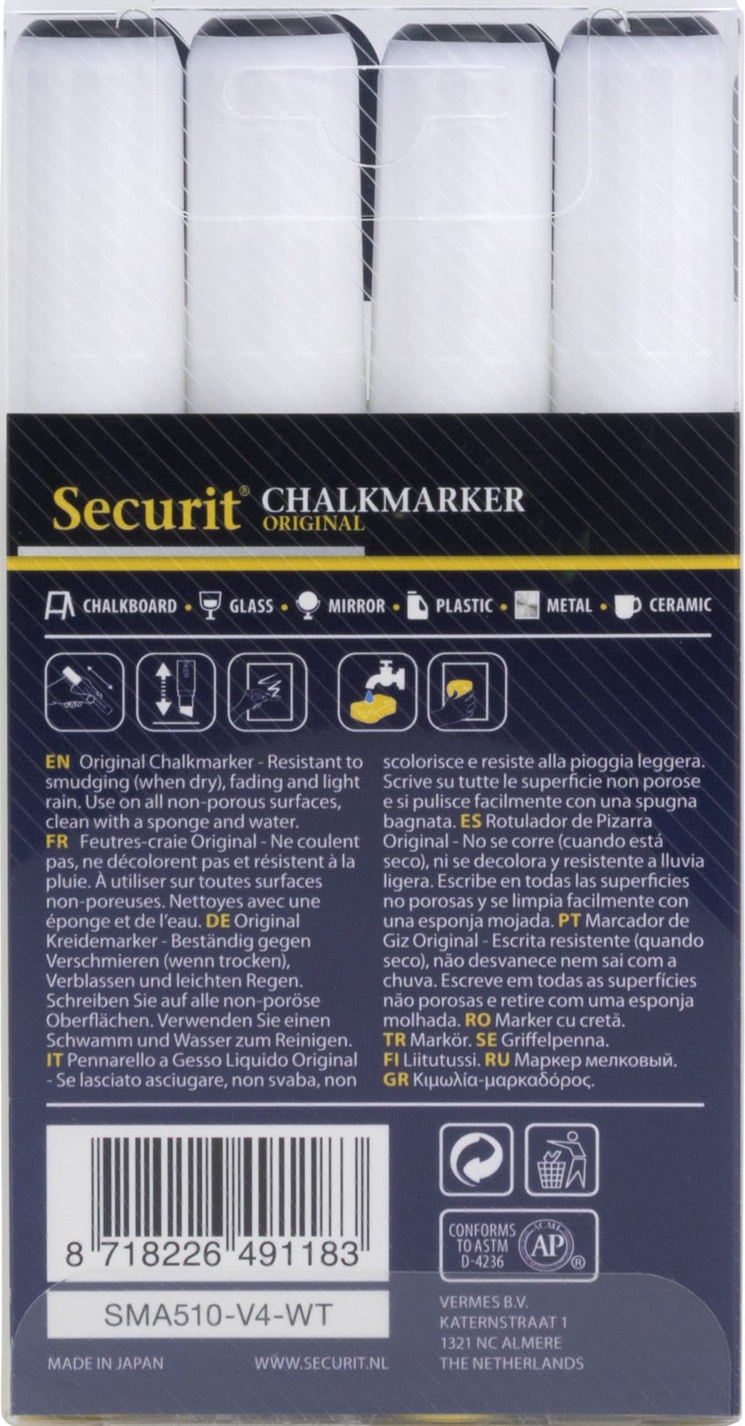 Krijtstift Securit SMA-510 schuin wit 2-6mm blister à 4 stuks 4