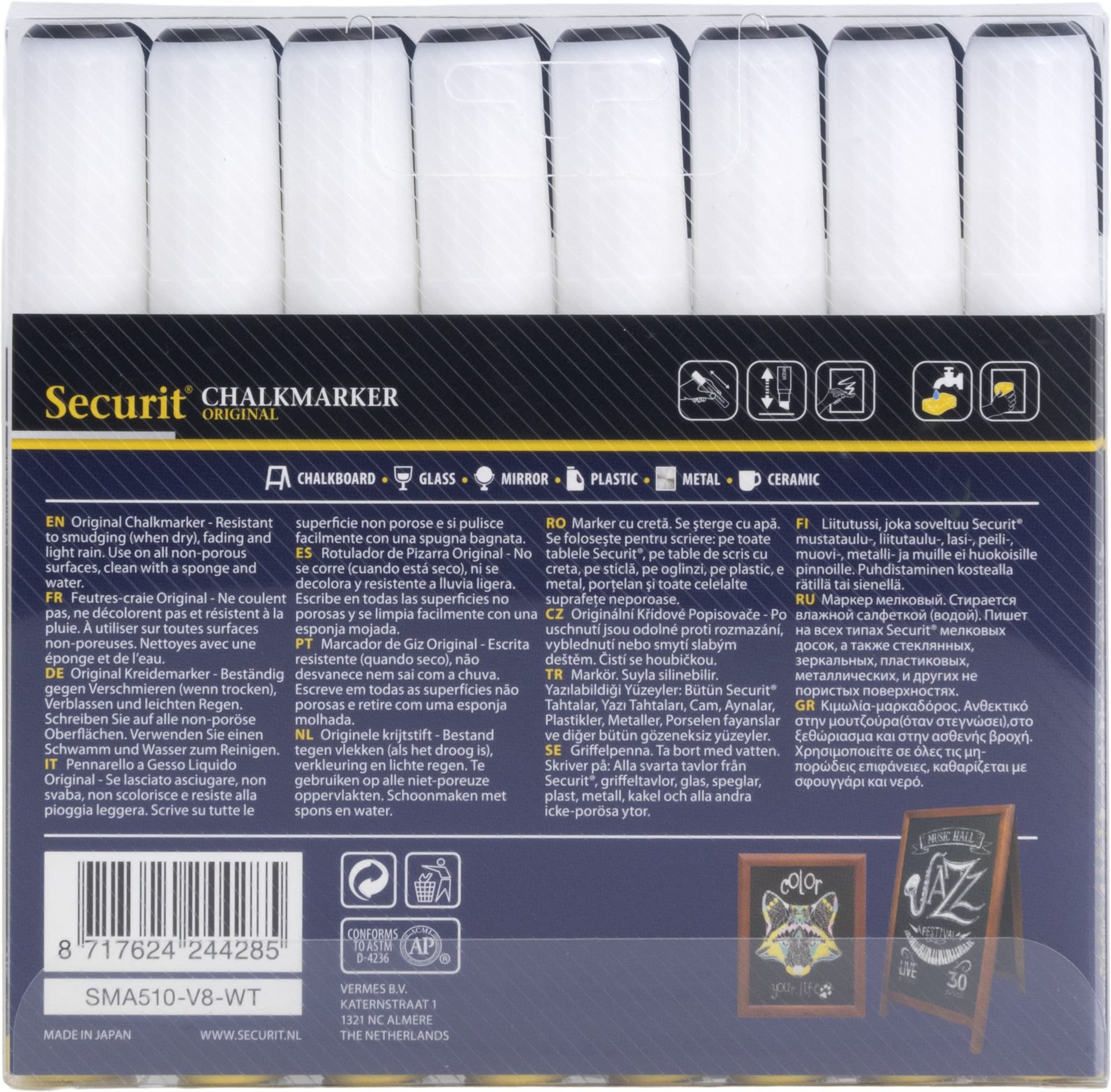 Krijtstift Securit SMA-510 schuin wit 2-6mm blister à 8 stuks 5