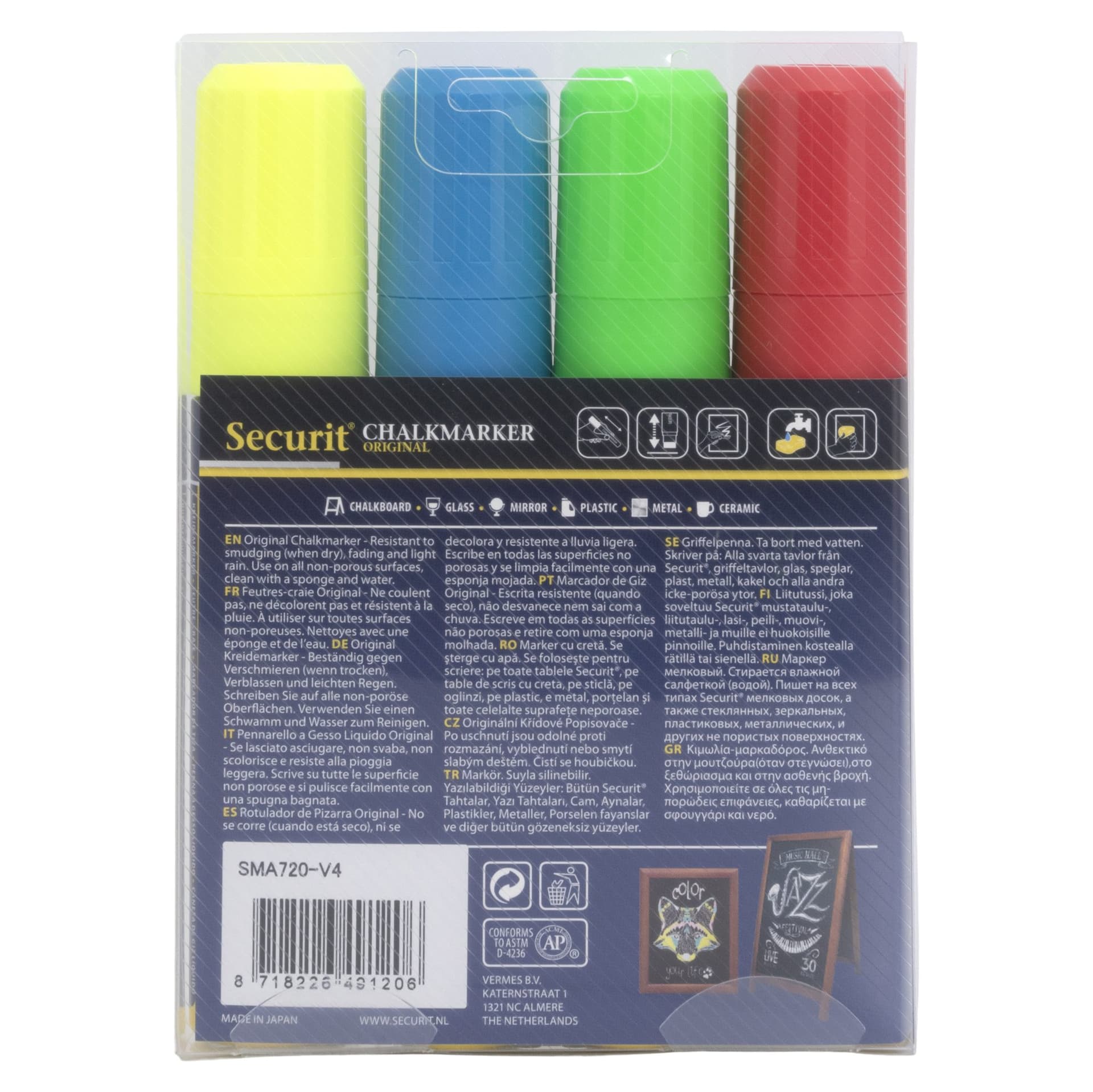 Krijtstift Securit SMA-720 blok ass 7-15mm blister à 4 stuks 6