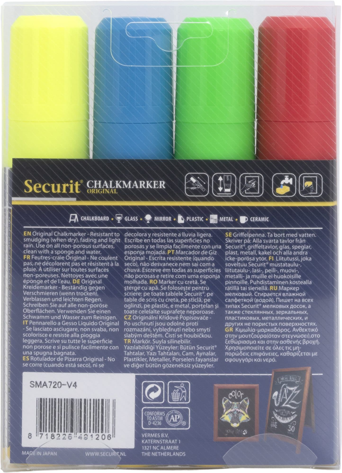 Krijtstift Securit SMA-720 blok ass 7-15mm blister à 4 stuks 7