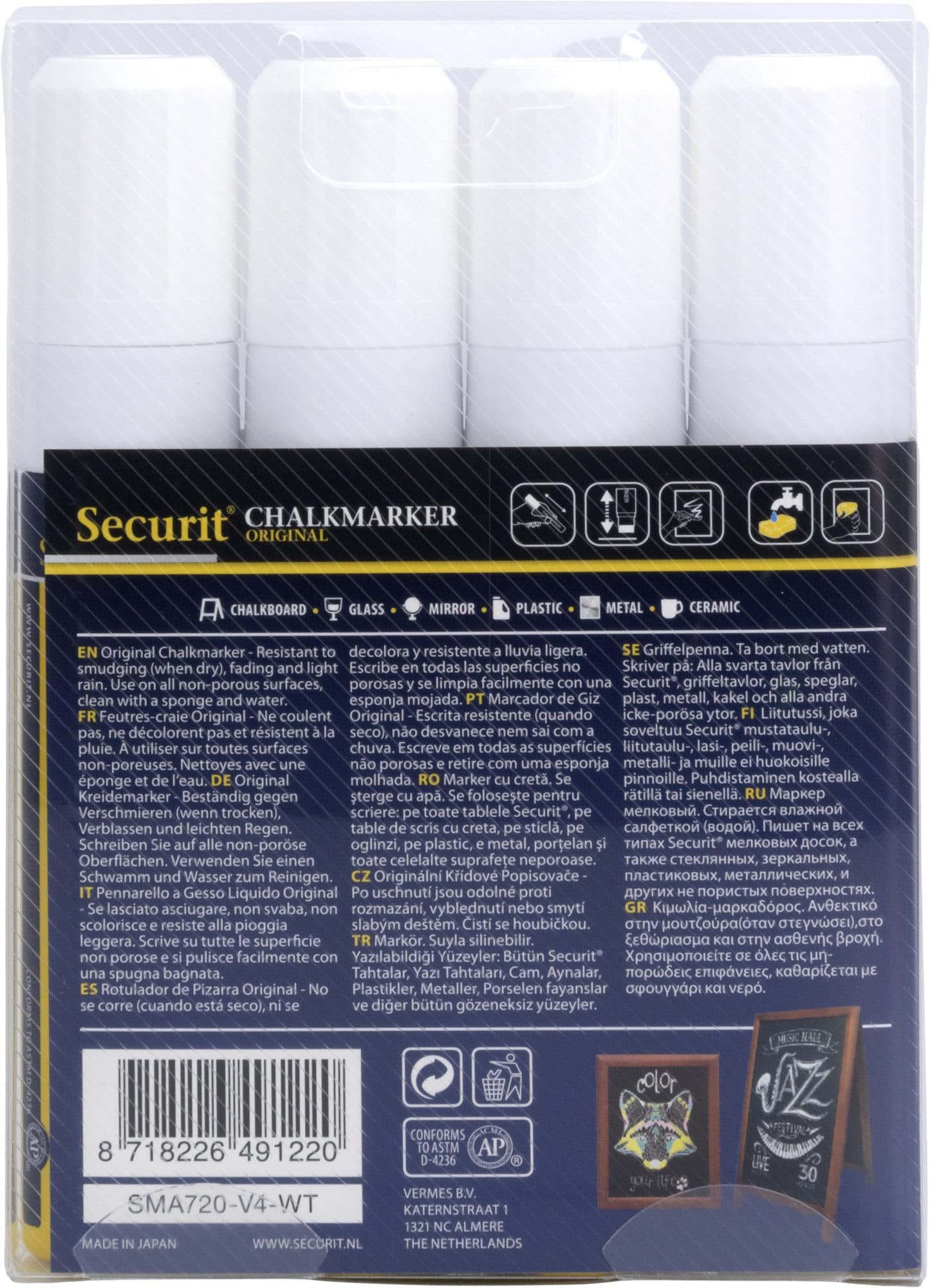 Krijtstift Securit SMA-720 blok wit 7-15mm blister à 4 stuks 5