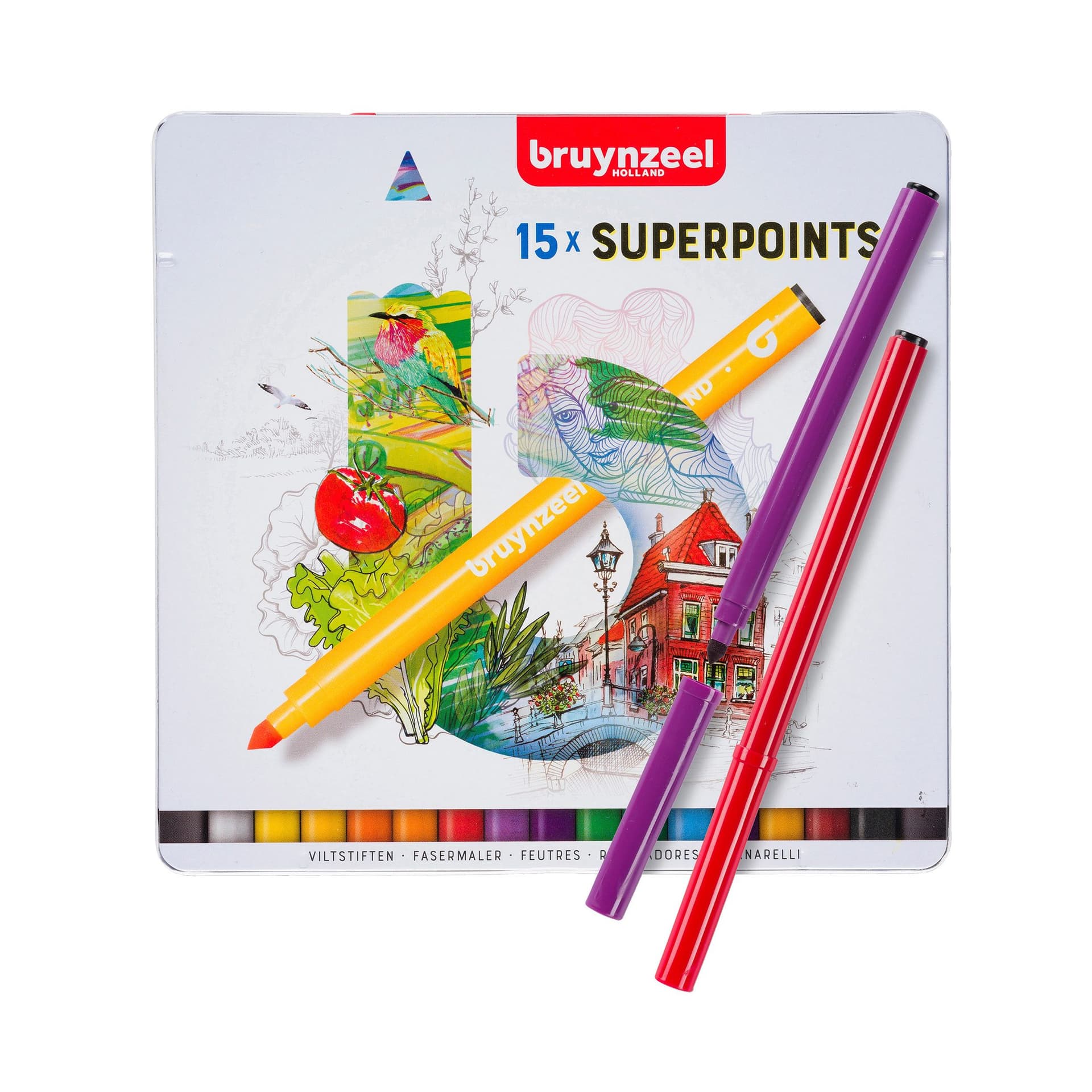 Viltstift Bruynzeel Creatives Superpoints assorti blik à 15 stuks 2