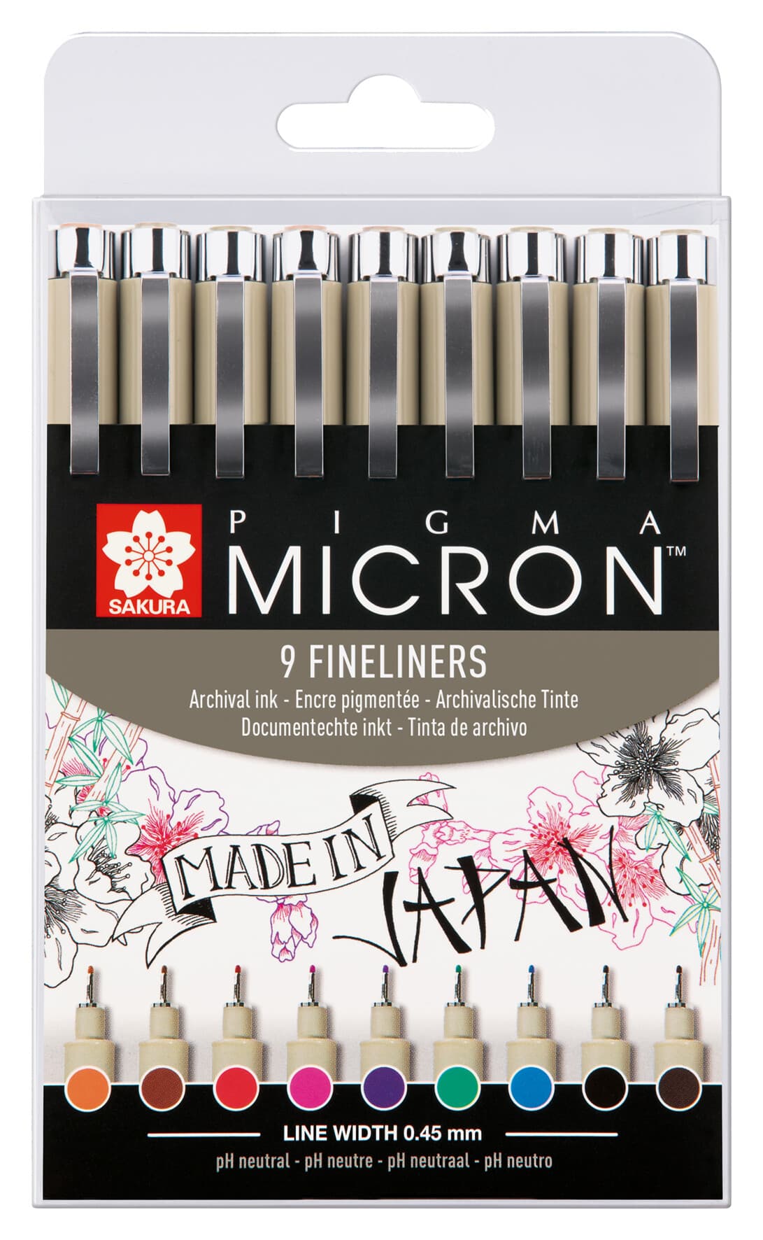 Fineliner Sakura Pigma Micron 05 0.45mm set à 9 kleuren