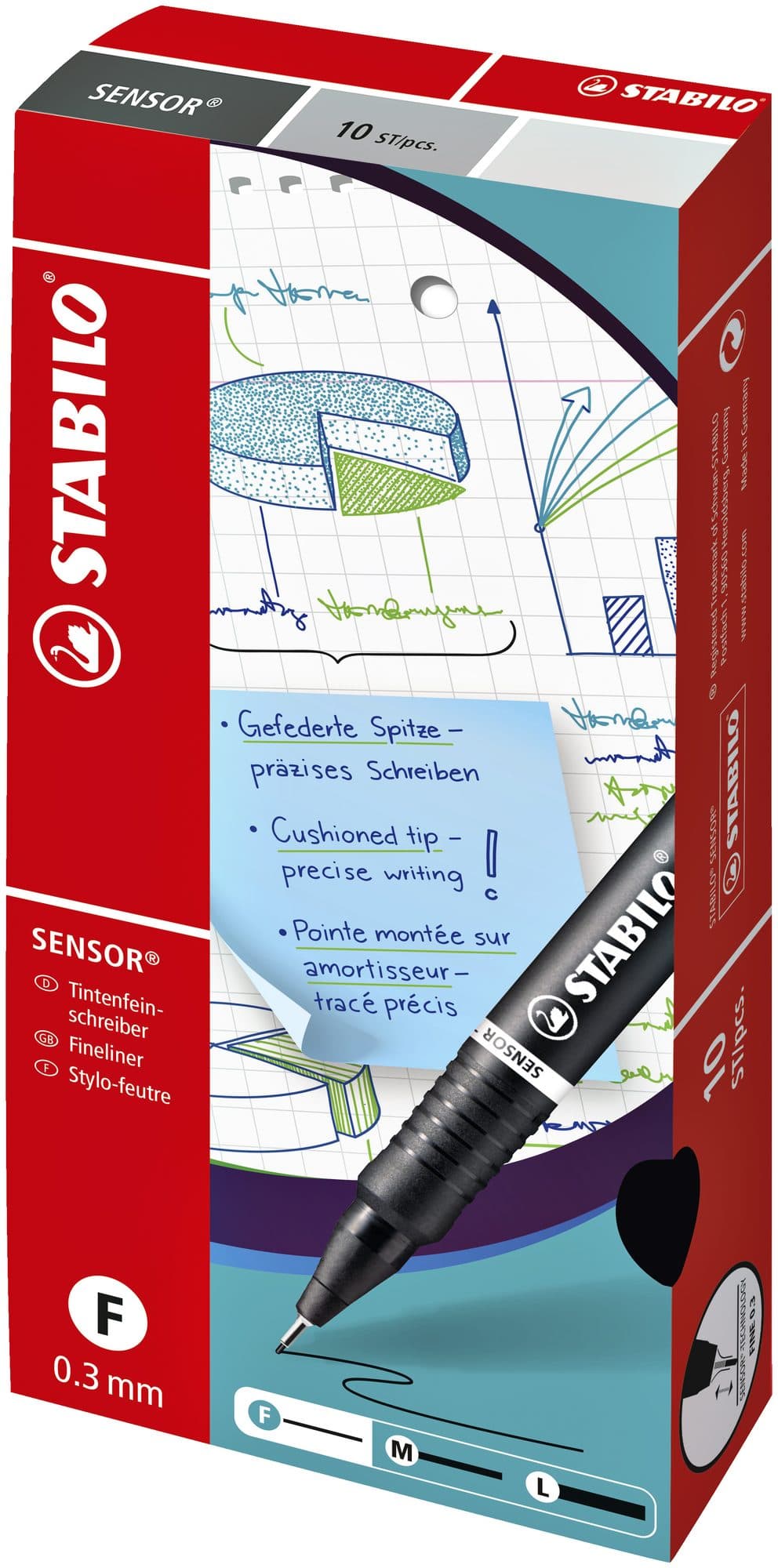 Fineliner STABILO Sensor 189/40 fijn rood 6