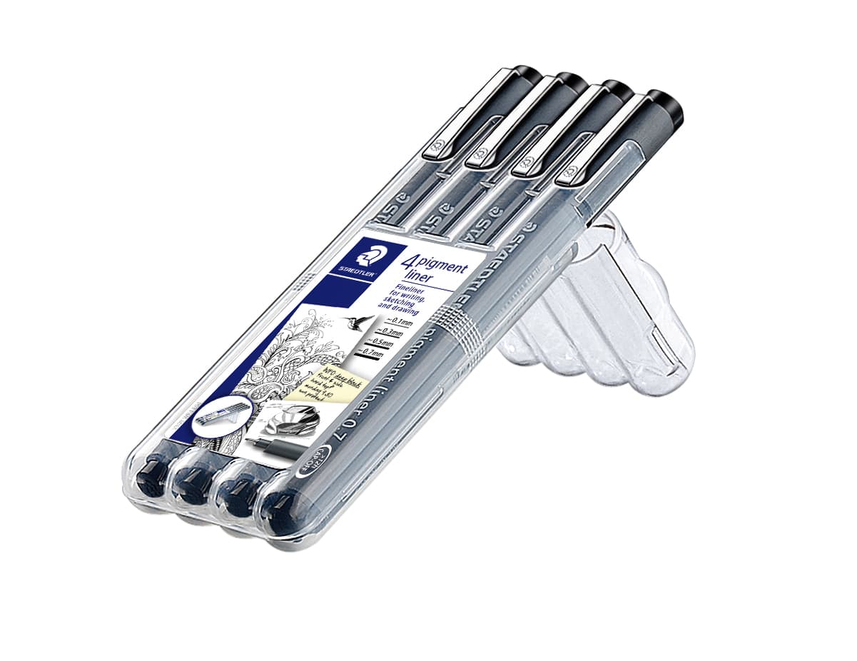 Fineliner Staedtler Pigment 308 zwart set 4 stuks 2
