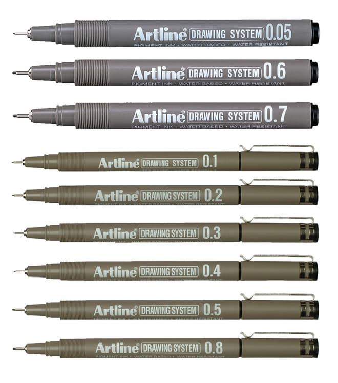 Fineliner Artline technisch etui met 0.2-0.4-0.6-0.8mm zwart 2