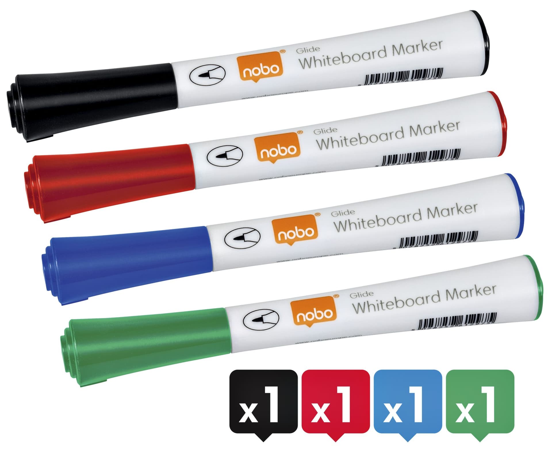 Whiteboardmarker Nobo Glide rond assorti 1mm 4st 2