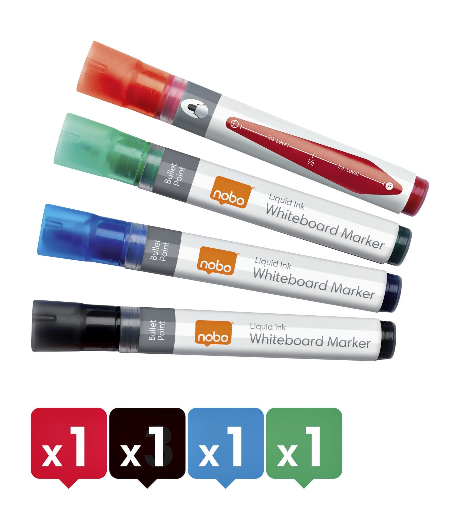 Whiteboardmarker Nobo Liquid ink rond assorti 3mm 4st 2