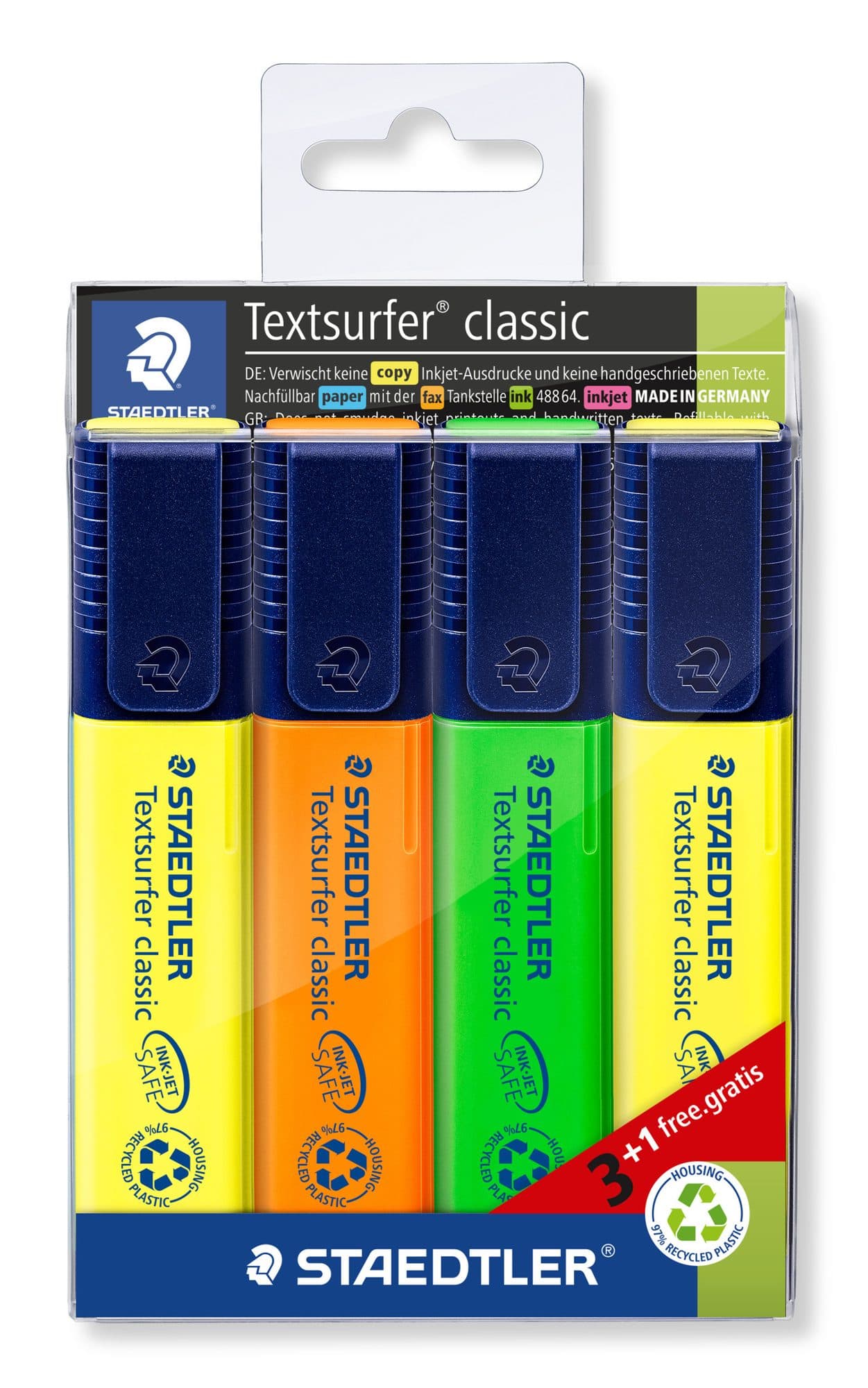 Markeerstift Staedtler 364 Textsurfer assorti 3 stuks + 1 geel gratis