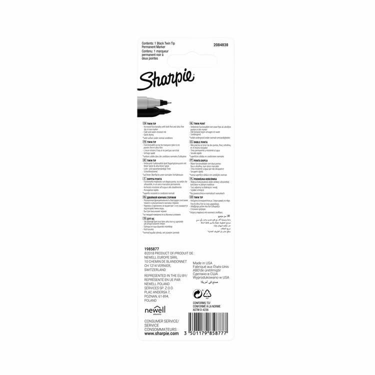 Viltstift Sharpie rond Twin tip ultra fijn & F zwart blister à 1 stuk 3
