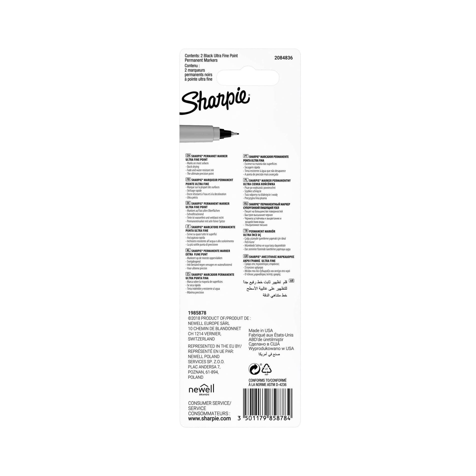 Viltstift Sharpie rond ultra fijn zwart blister à 2 stuks 3