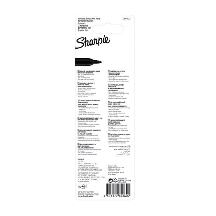 Viltstift Sharpie rond fijn zwart blister à 2 stuks 4