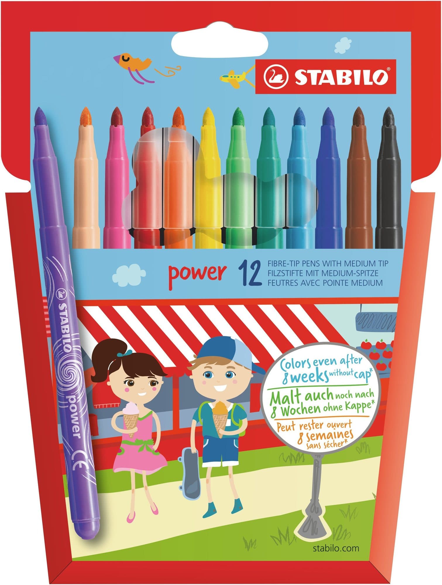 Viltstift STABILO power 280/12 assorti etui à 12 stuks