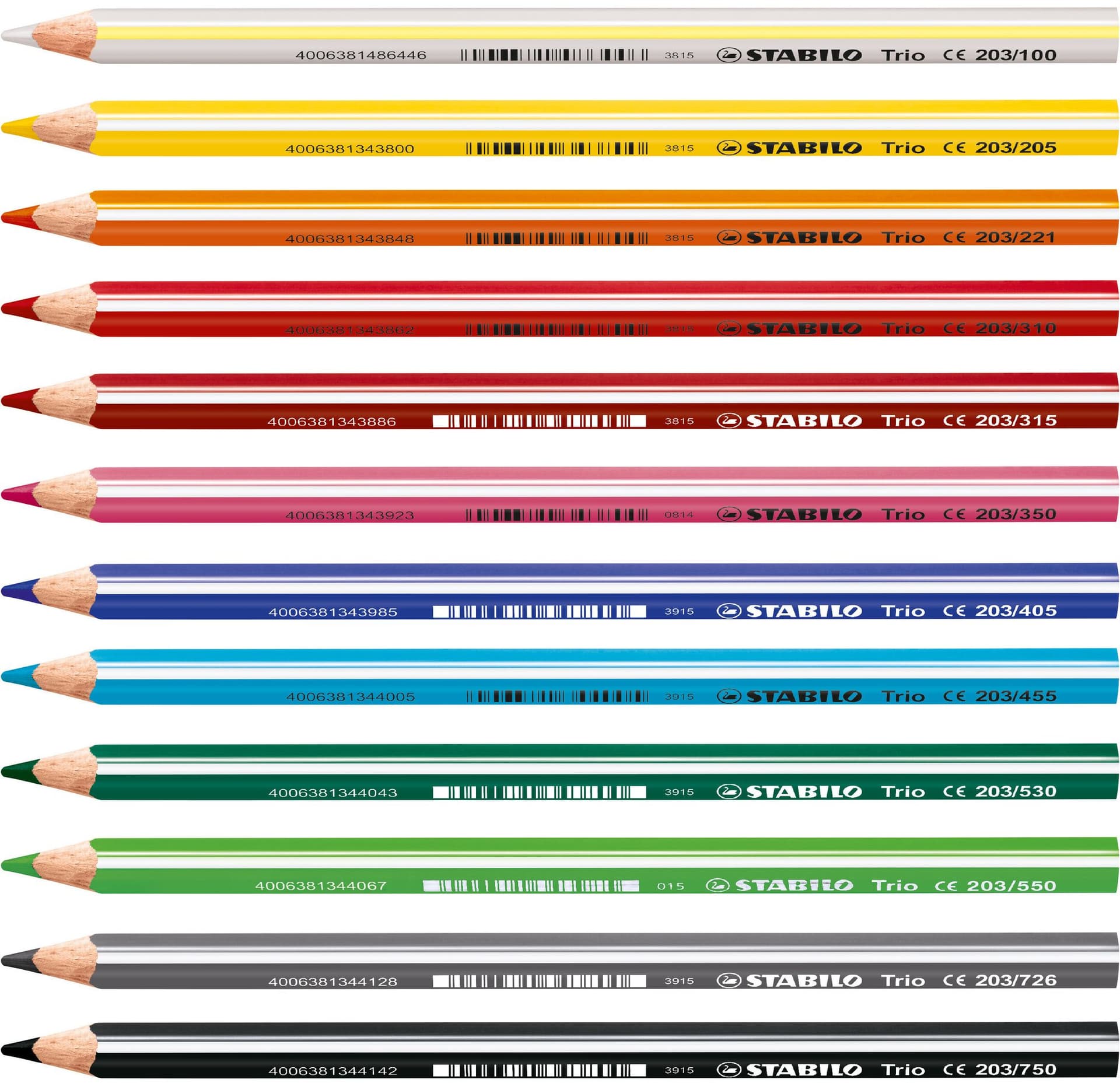 Kleurpotloden STABILO 203 Trio dik assorti kartonnen etui à 12 stuks 2